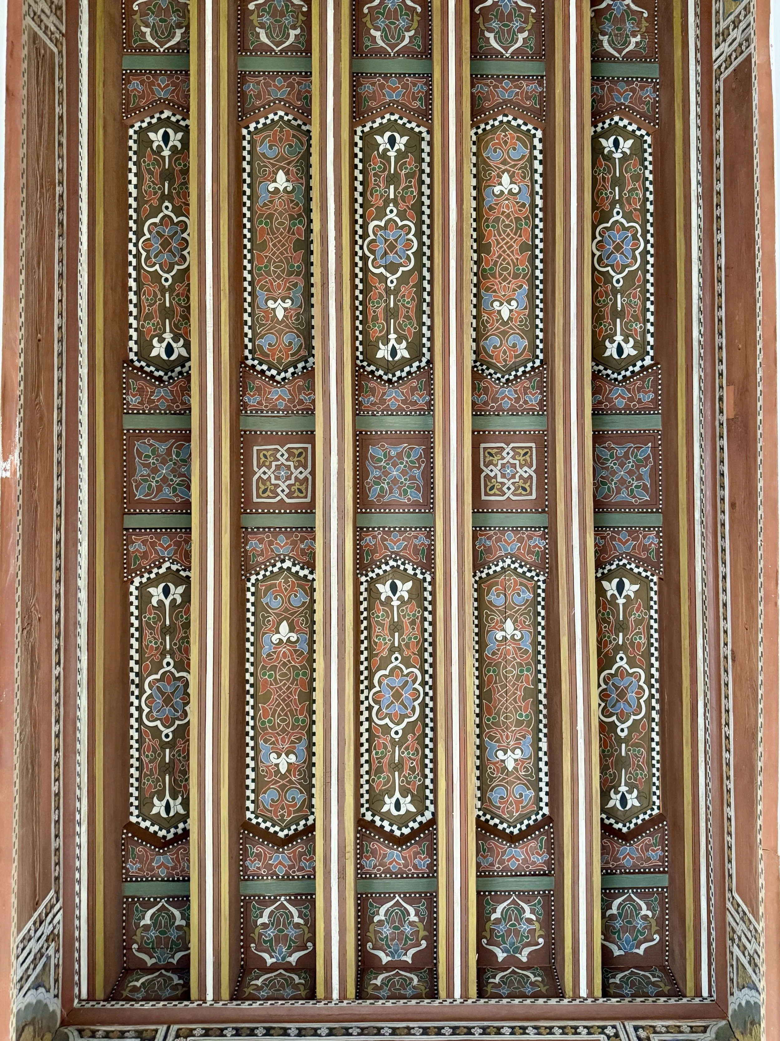 Gorgeous painted cedar ceilings at Ben Youssef Madrasa