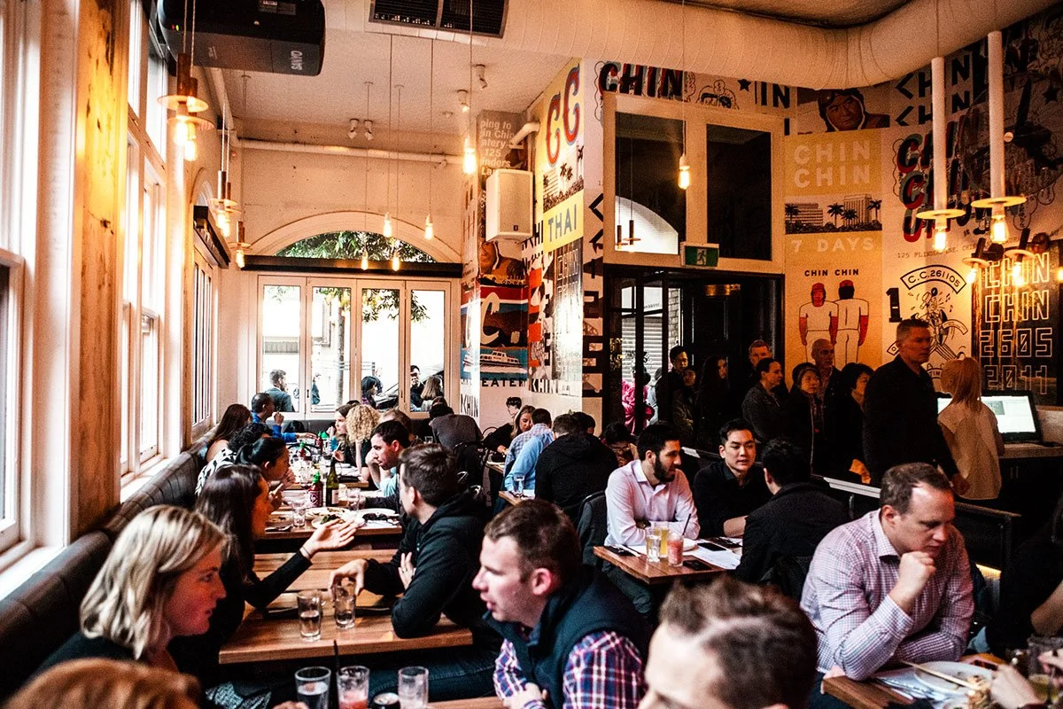 Diners fill up the tables in Chin Chin in Melbourne, Australia