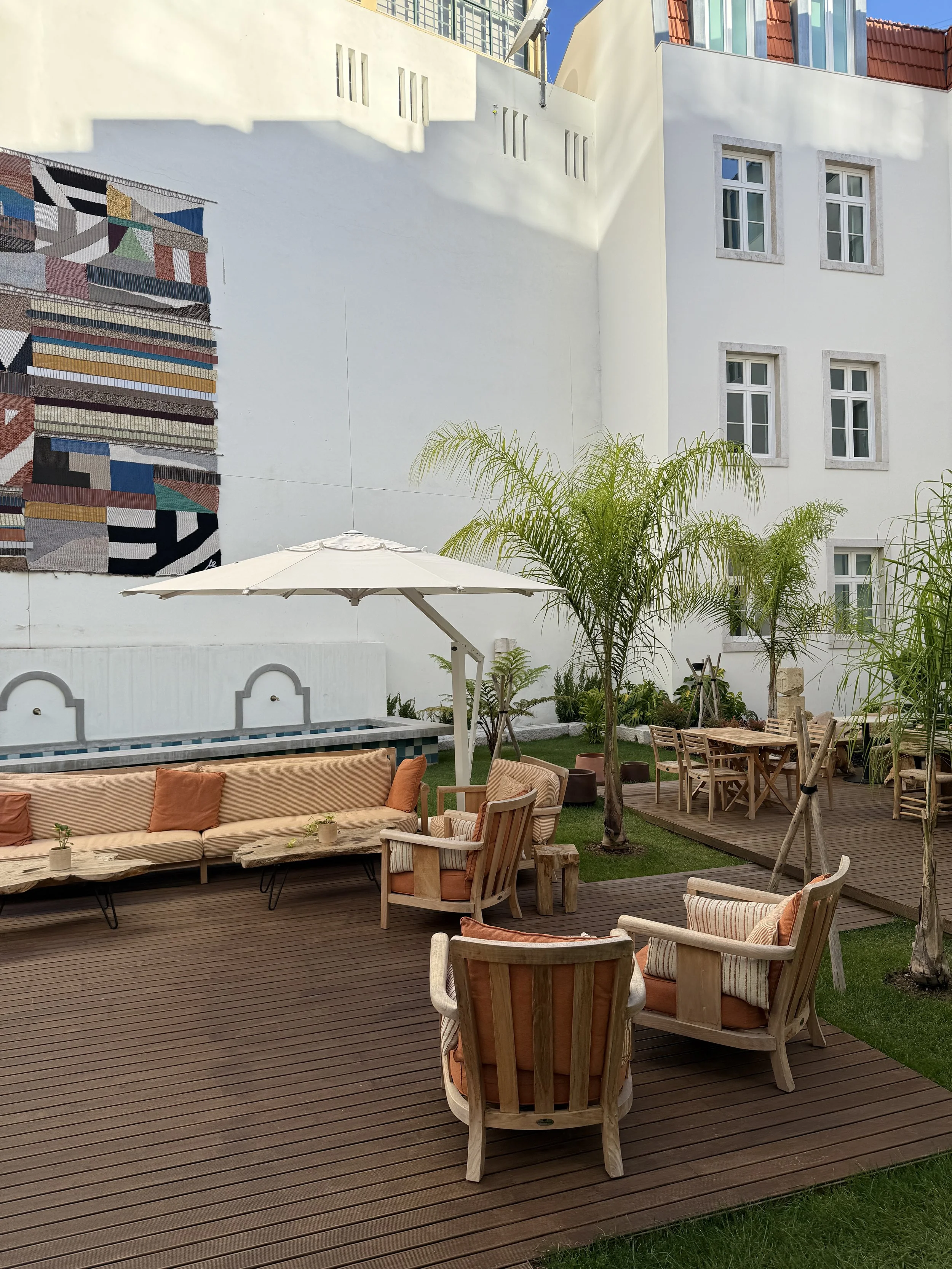 The patio for outside dining at the Santa Joana restaurant at Locke de Santa Joana in Lisbon