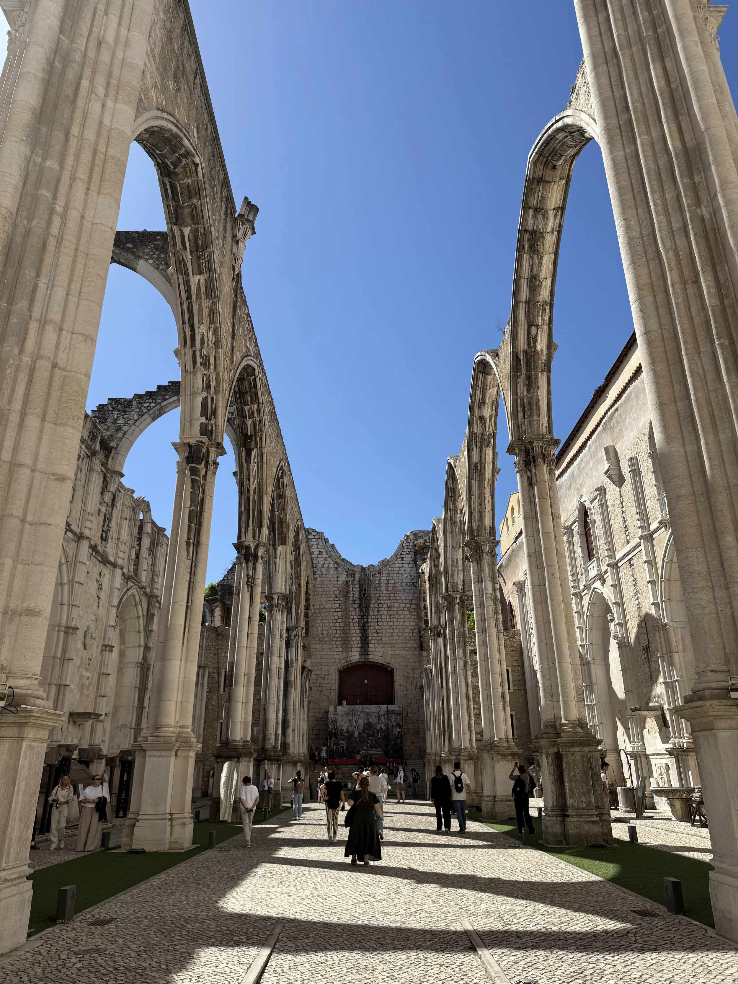 Arches and columns left from the ruined Carmo Convent, now a museum in Lisbon
