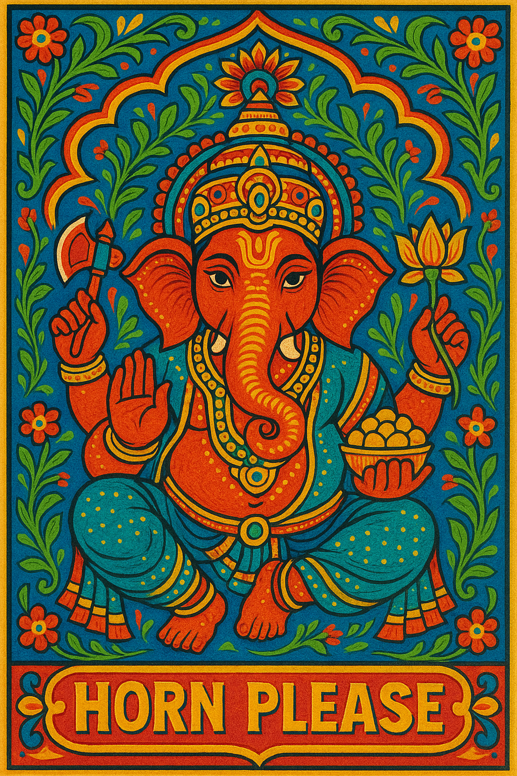The elephant-headed Hindu god Ganesha, in the style of India truck art