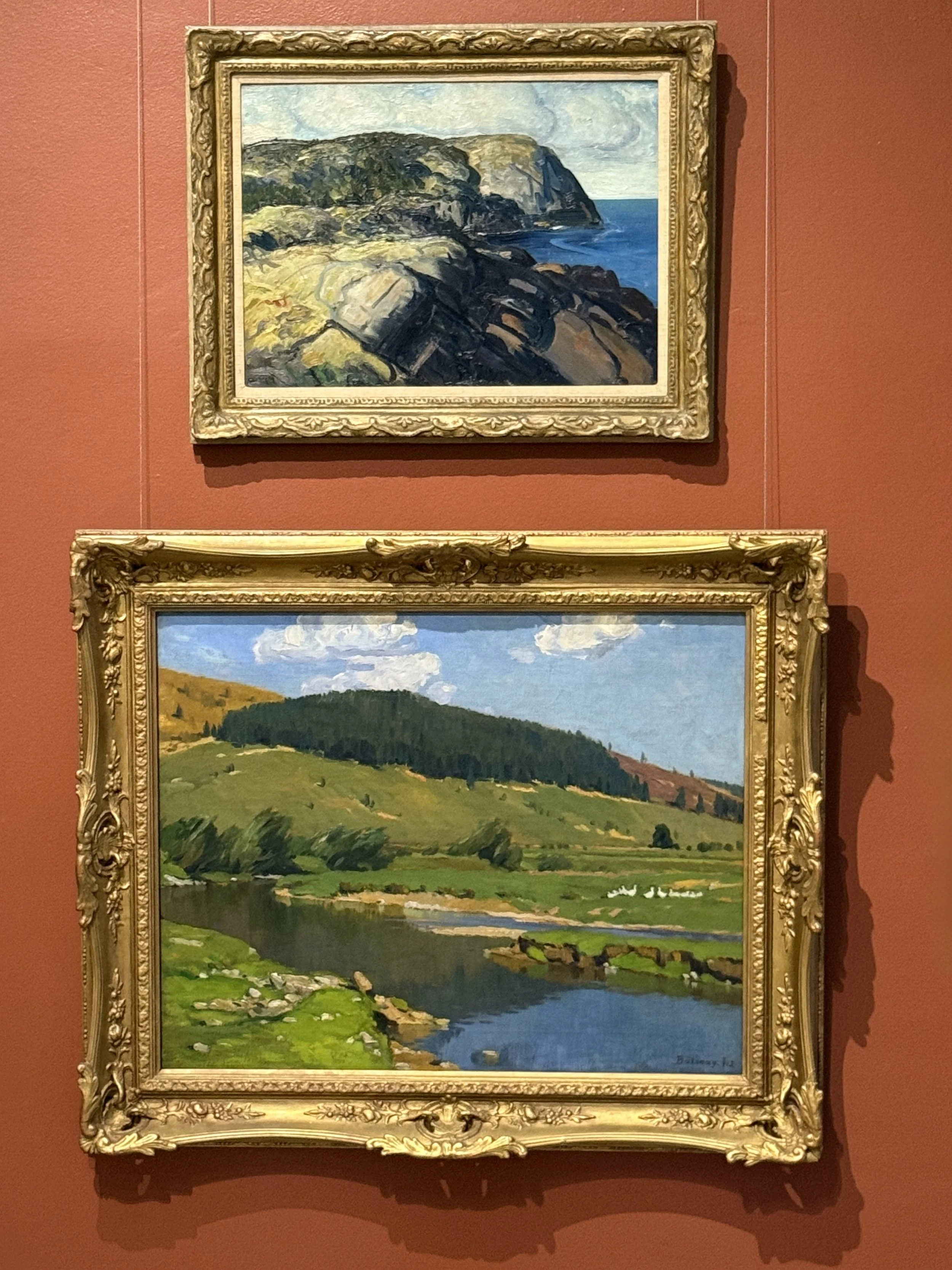 Landscape grouping, with Shaghead by George Wesley Bellows and By the River by István Boznay, 1913 