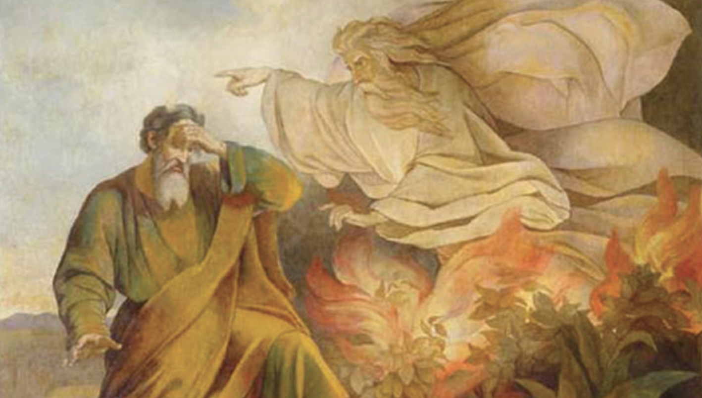 God appearing as an old man in the burning bush to Moses