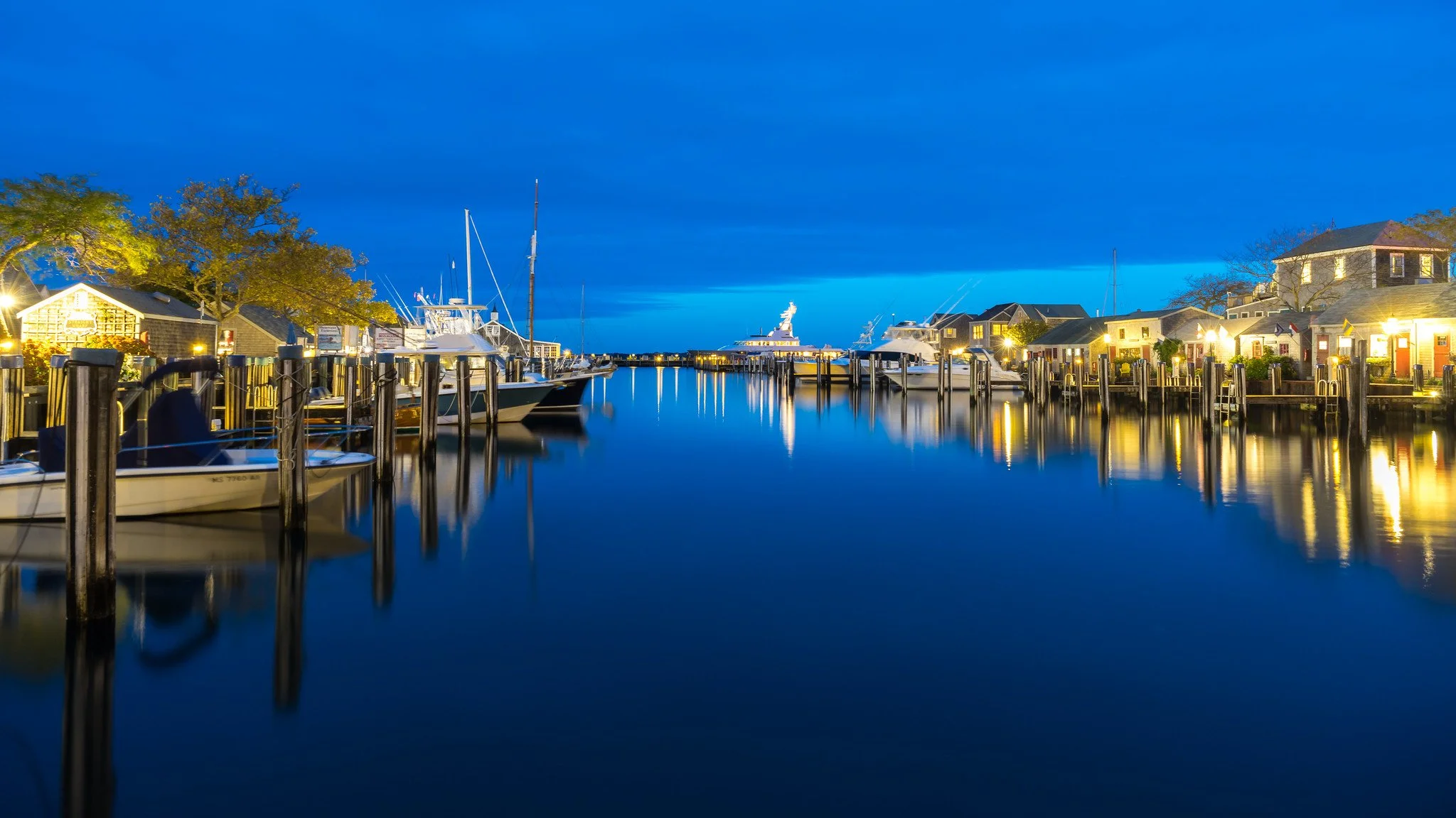Nantucket harbor at twilight