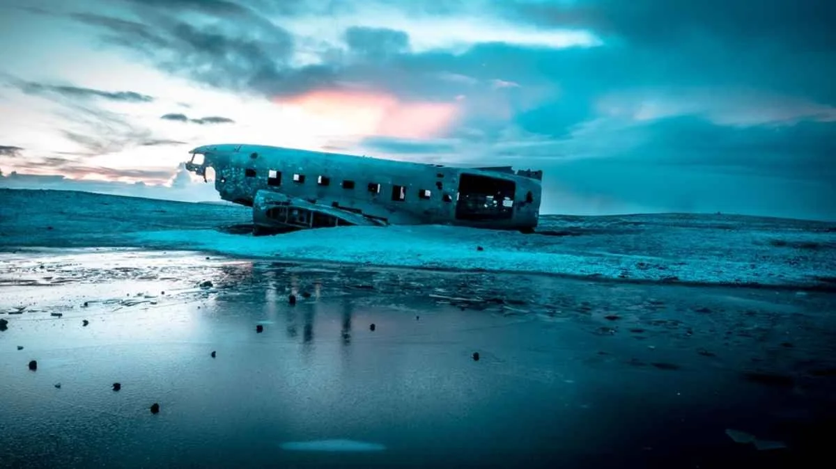 The Solheimasandur plane wreck on the black sand beach in Iceland
