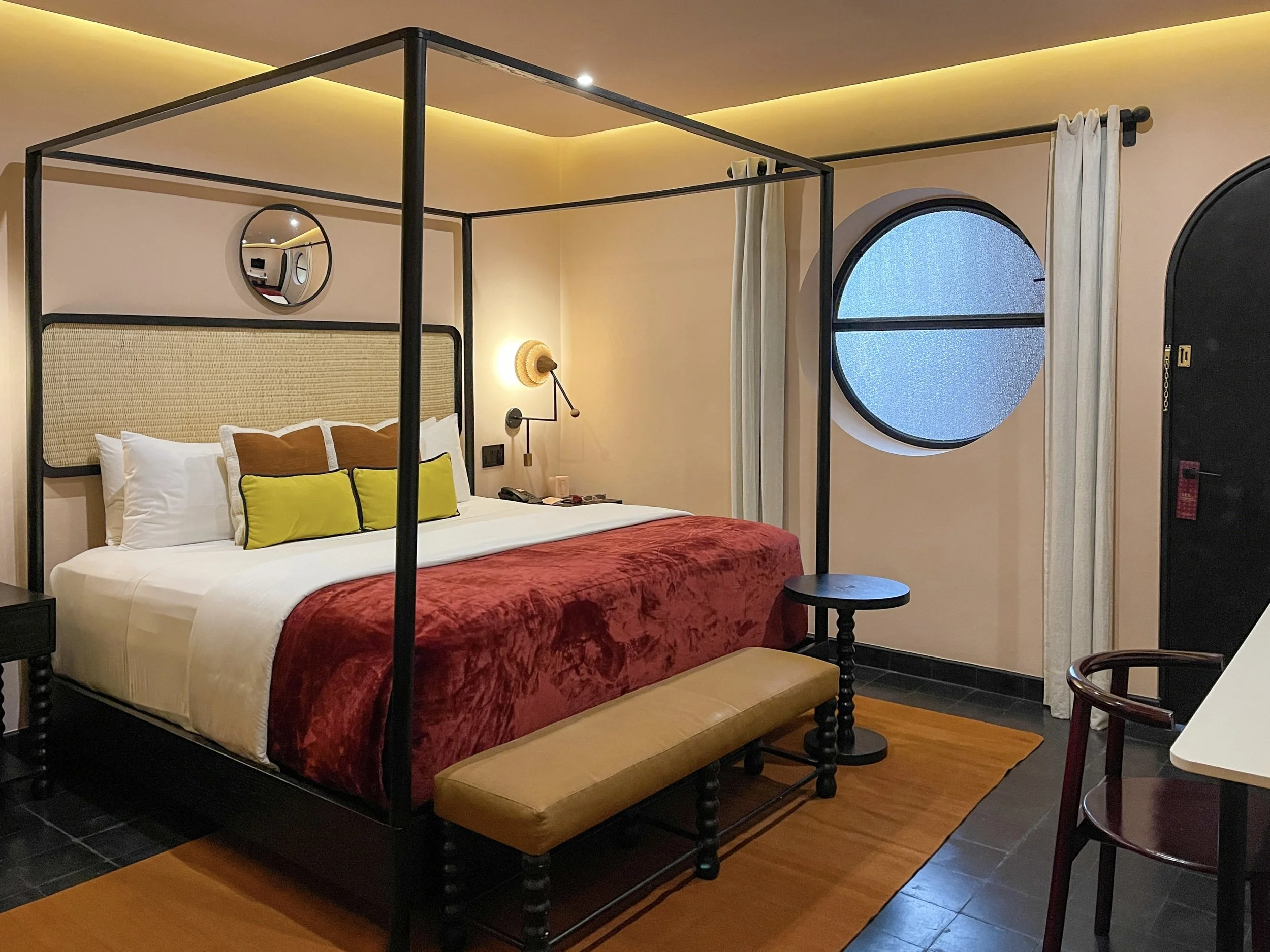 Bed in the master suite at Casa Hoyos in San Miguel de Allende