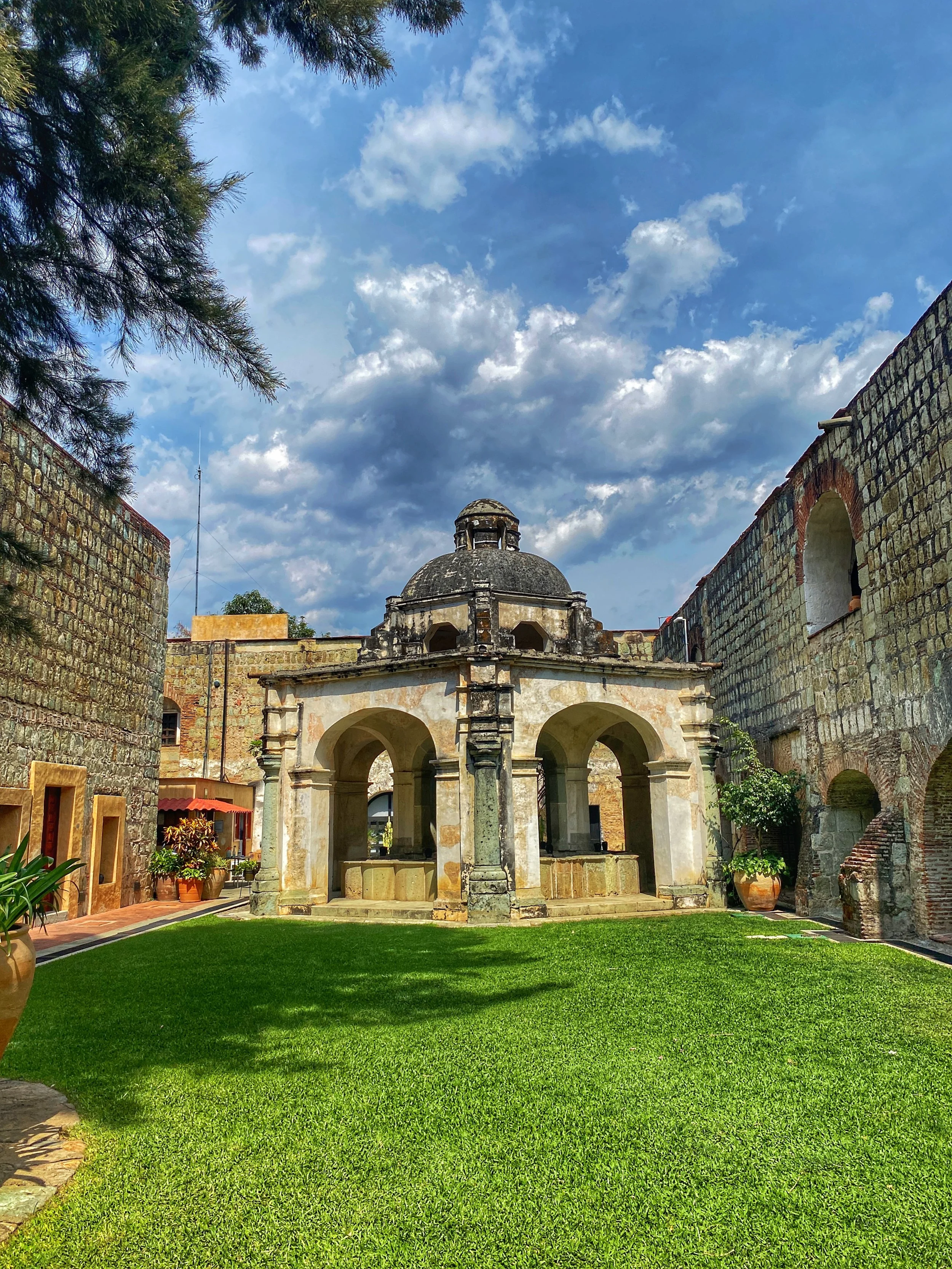 Stone gazebo at Quinta Real Oaxaca once used for laundry by nuns