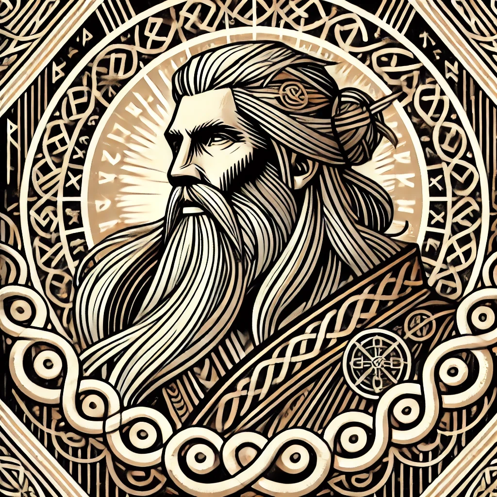 The golden Norse god Balder, ringed by runes