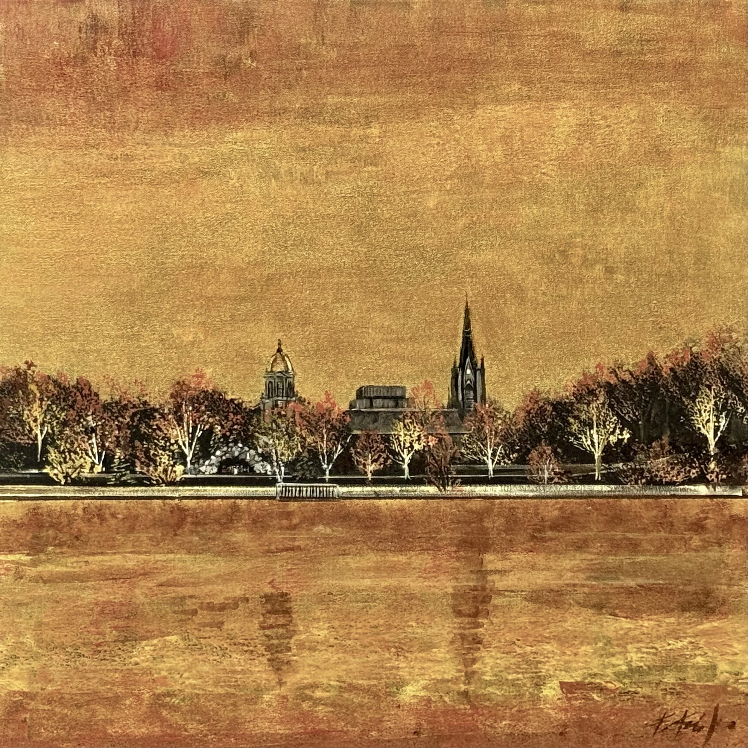 Golden Sky Over Notre Dame 24x24..jpeg