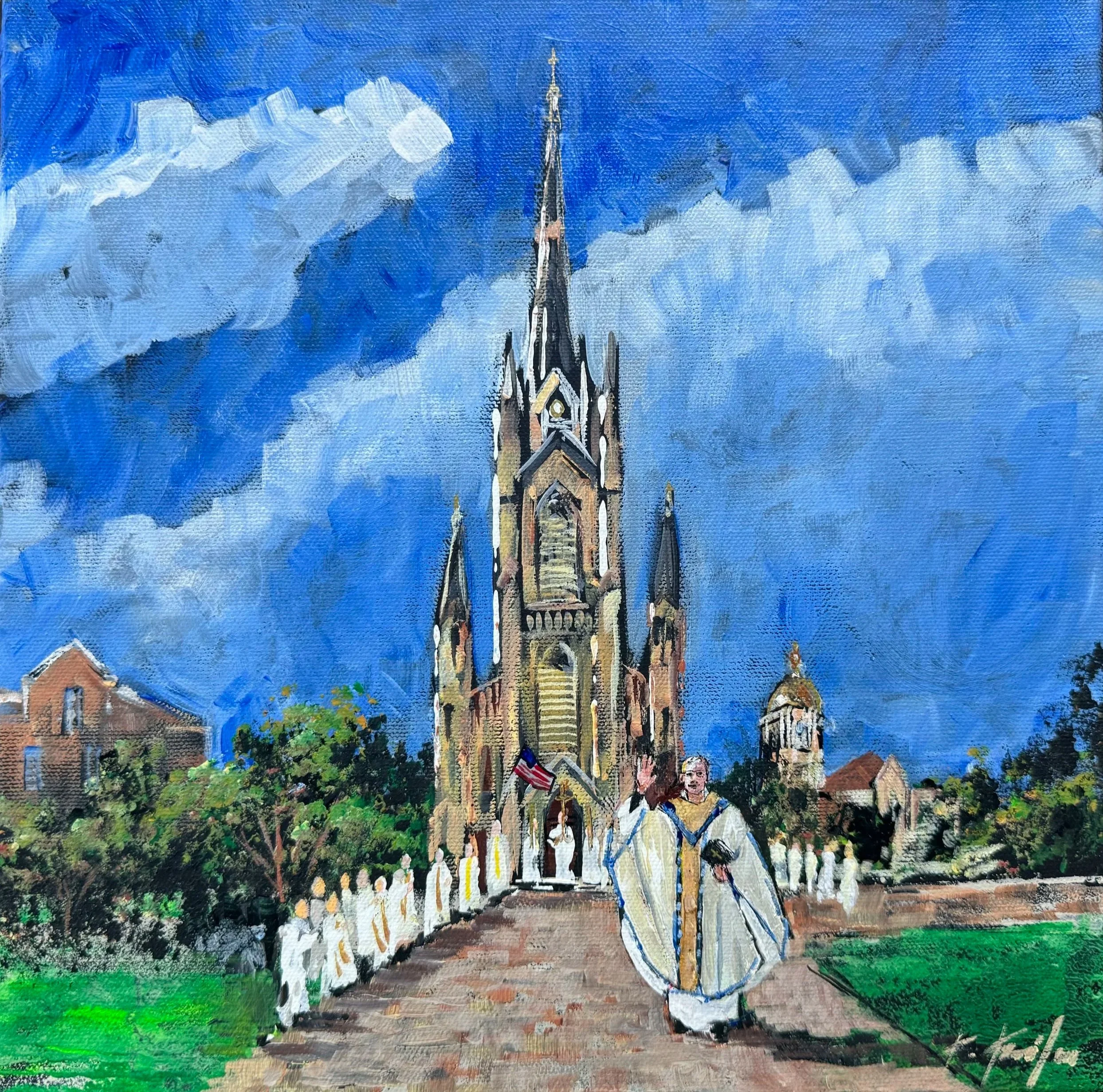 Rev. Robert A. Dowd leaving Sacred Heart basillica after his Inauguration Mass