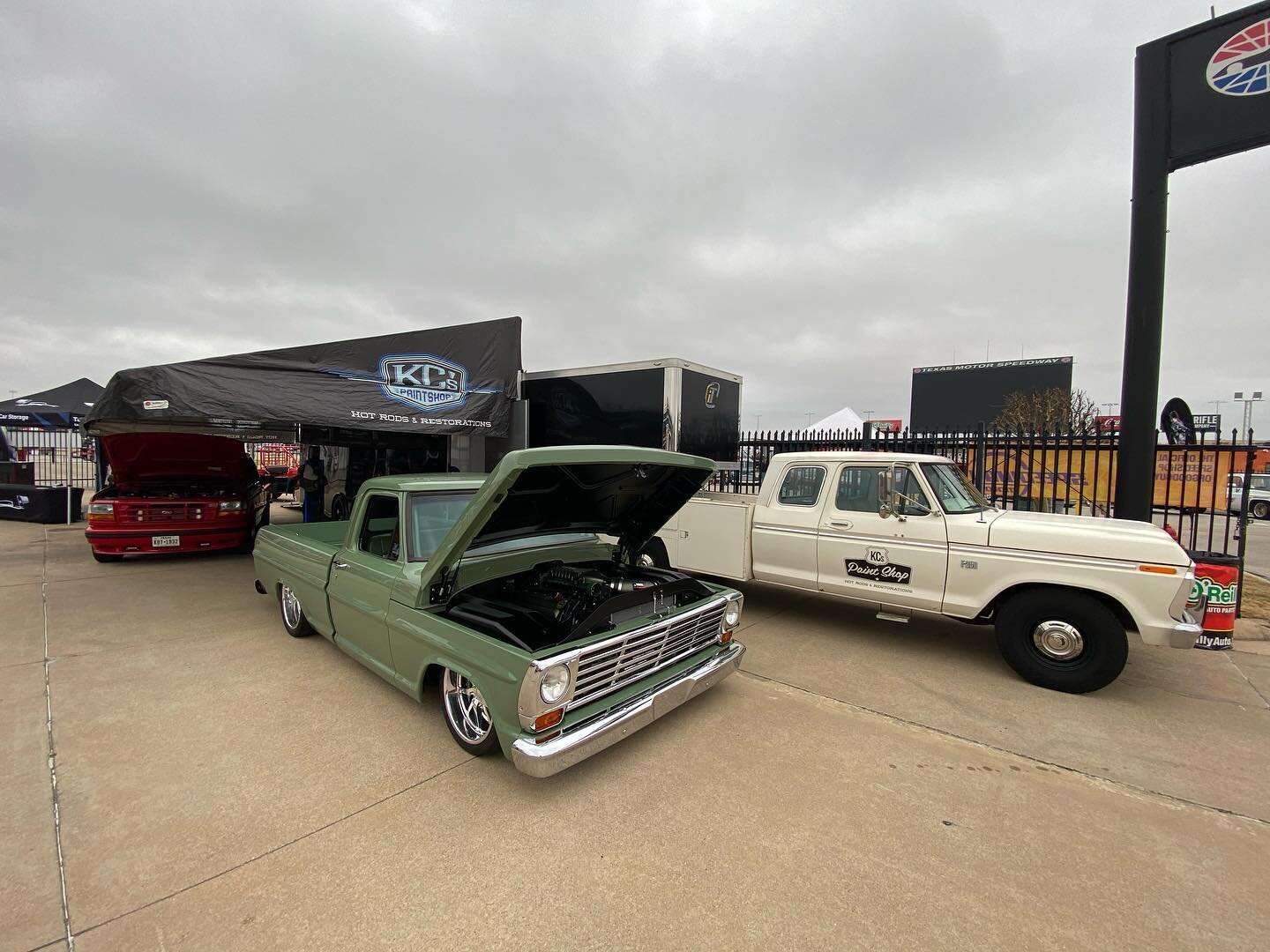 We are out and set up at the @goodguysrodandcustom show this weekend at Texas Motor Speedway. Come by and see my personal trucks, grab a shirt or just BS a little. #hardworkpaysoff #workhardplayhard #ford #f100 #f250 #f150 #lightning #goodguys #carsh