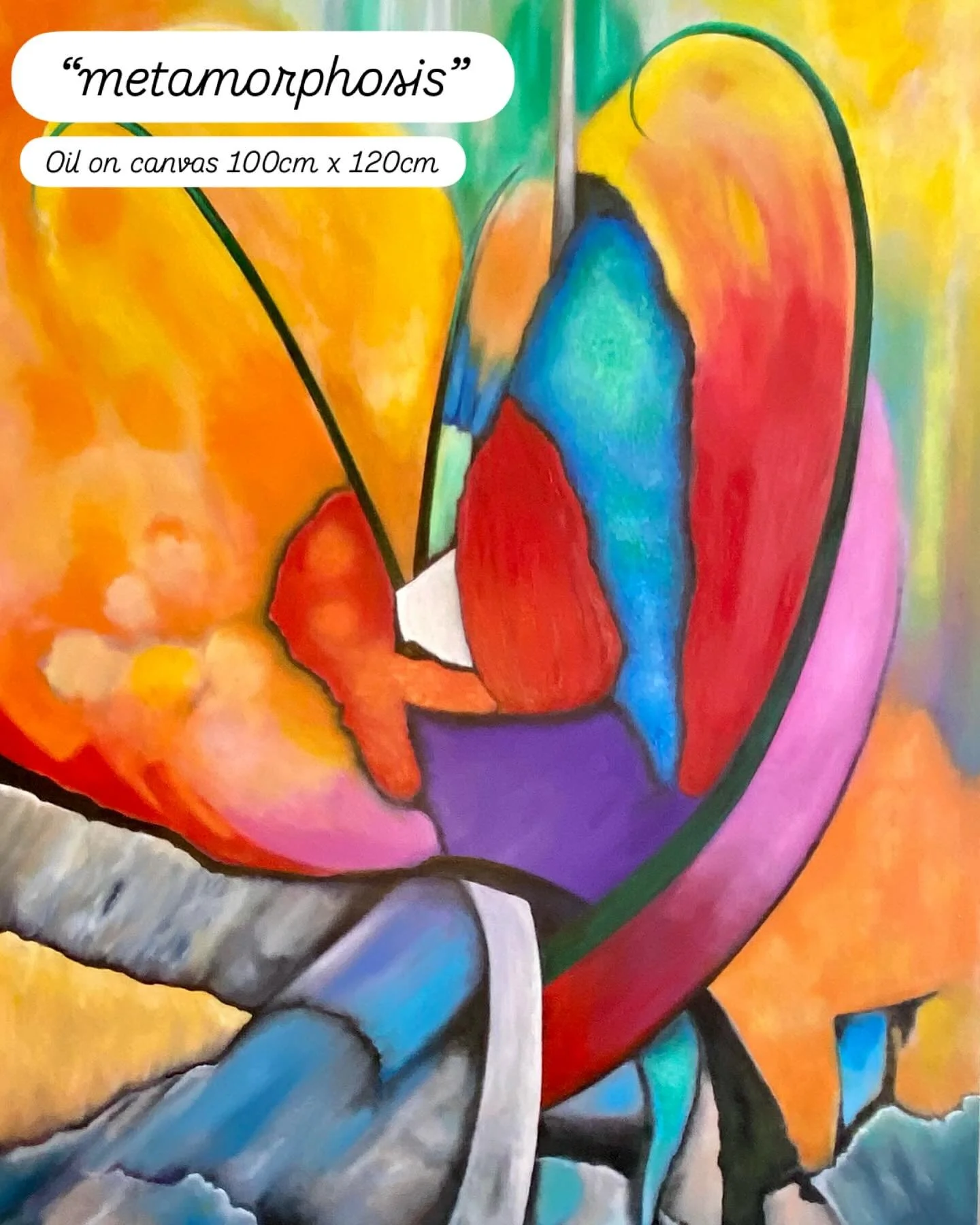 Something is coming&hellip;  a new painting?  Or maybe more?  This is &ldquo;Metamorphosis&rdquo; (100cm x 120cm, oil on canvas) my latest painting, which will form part of a new exhibition in early 2026 of &ldquo;Organic Abstracts&rdquo;. Who isn&rs