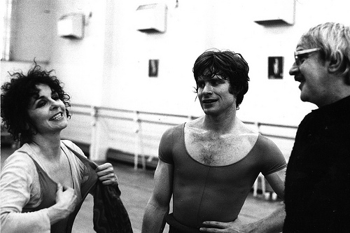 Lynn Seymour, David Wall, Kenneth MacMillan in rehearsal for Mayerling 1978 ©Roy Round