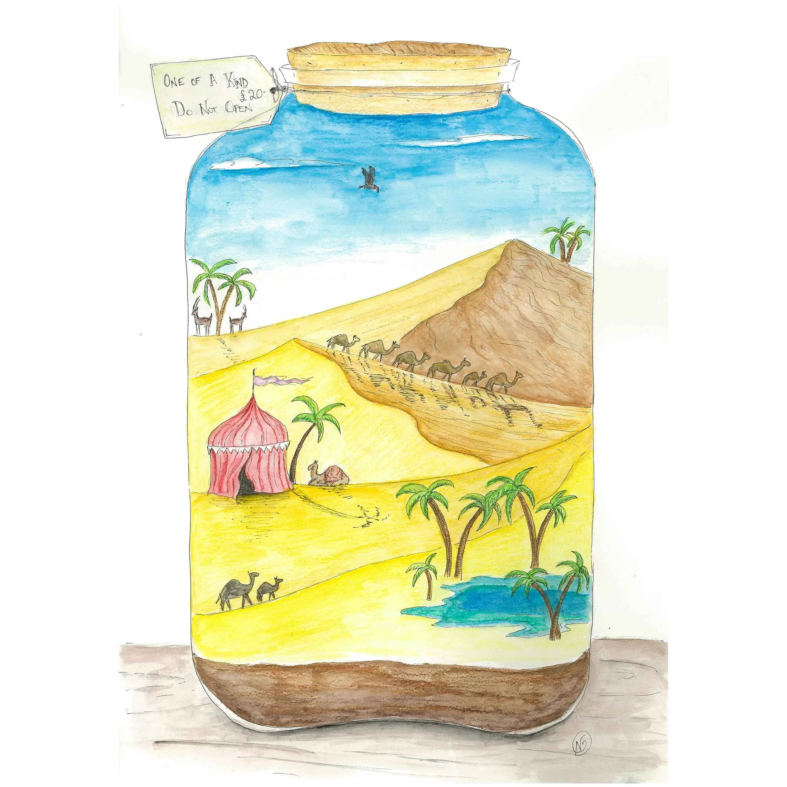 Desert terrarium magical bottle wall art print