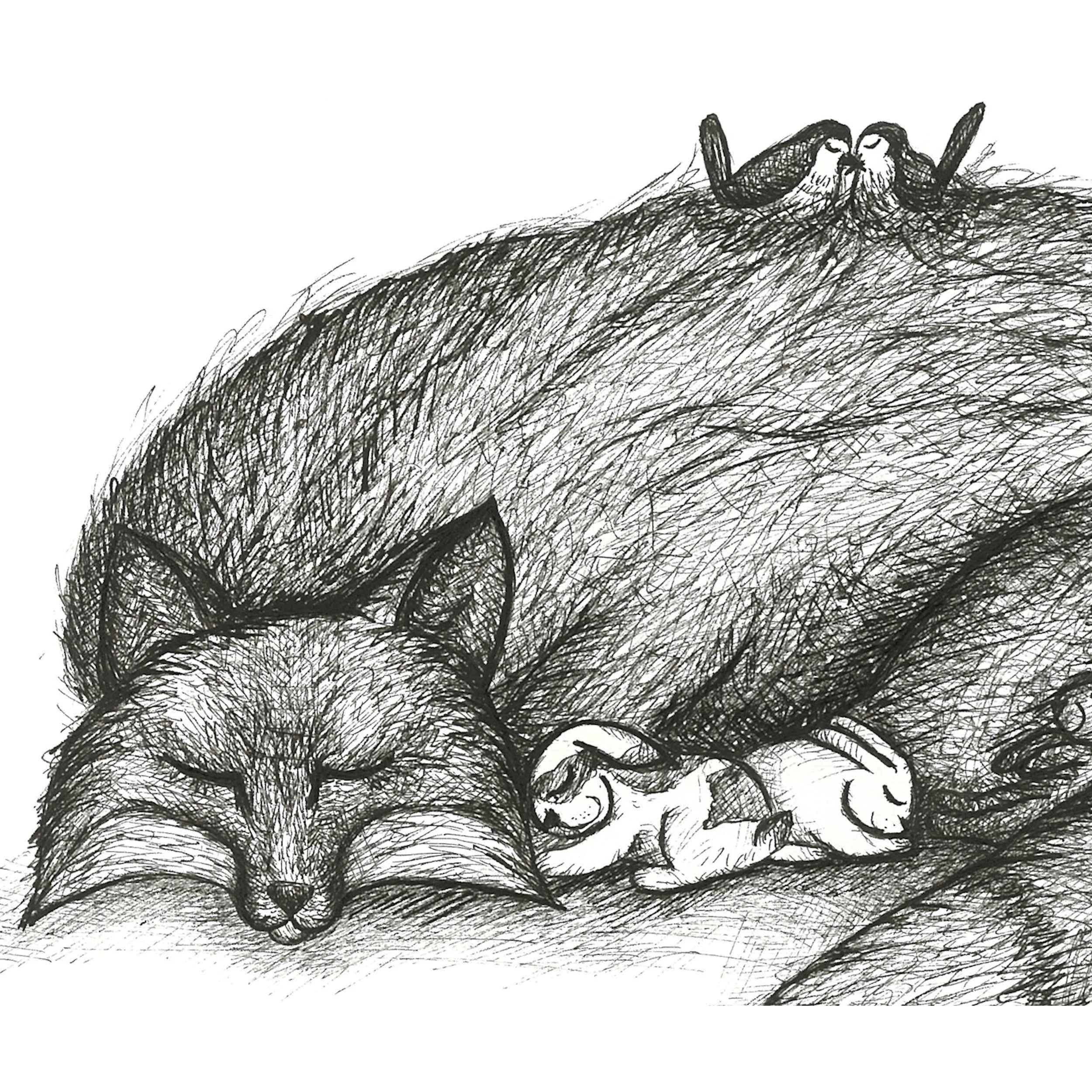 Fox wall art print (With robbins and rabbits) close up