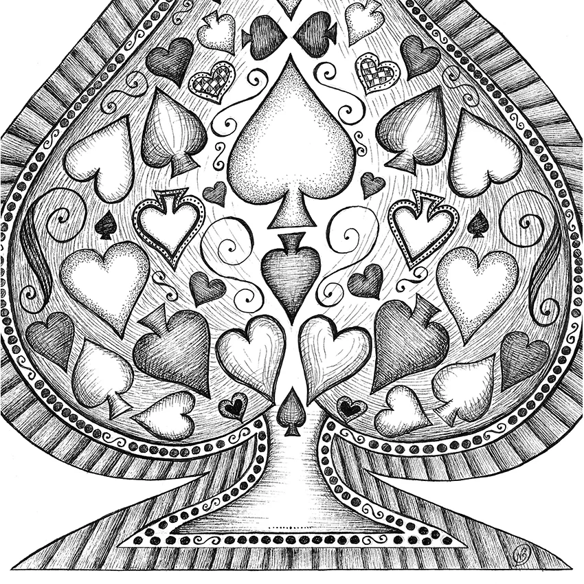 Ace of spades black and white art print close up