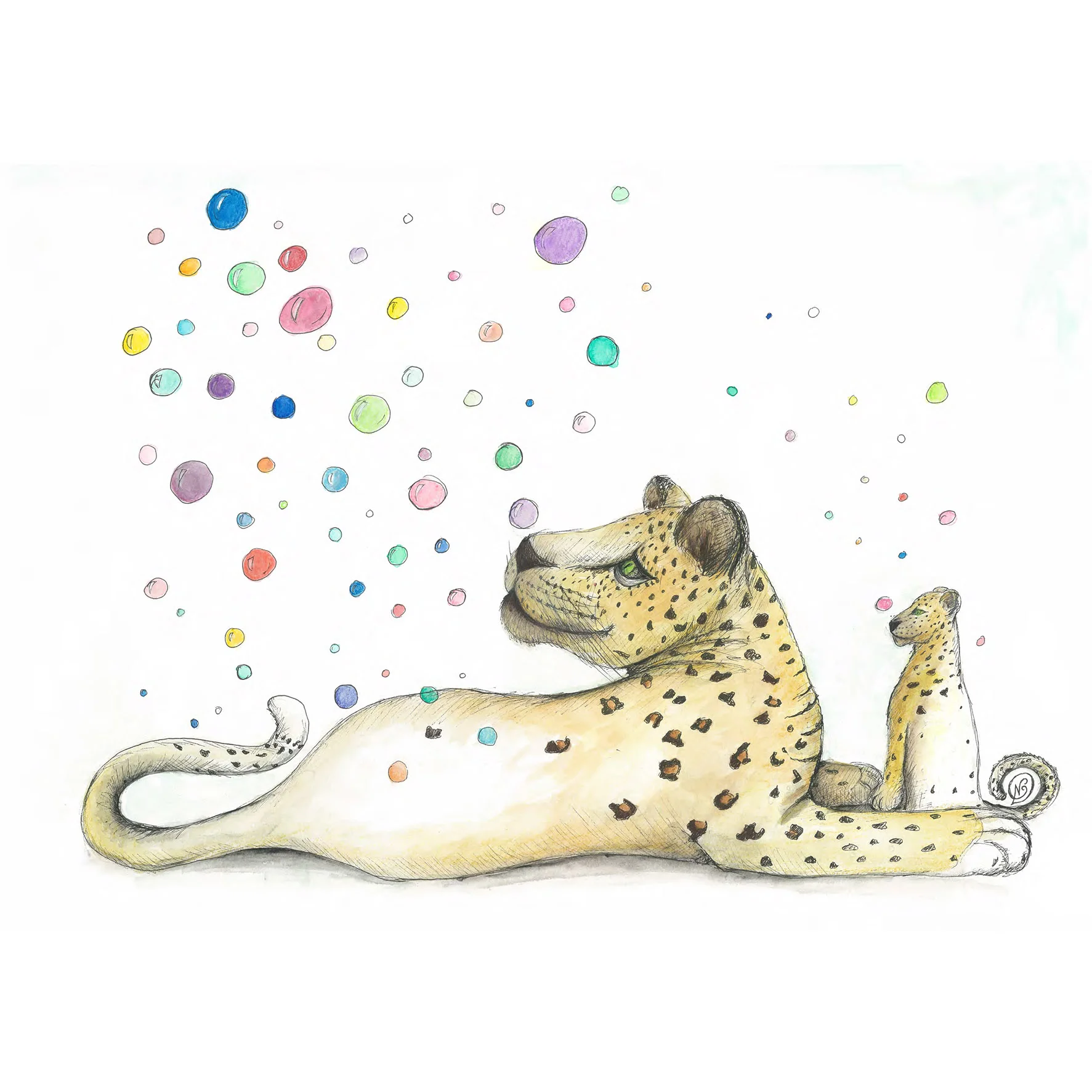 Leopard and cub childrens nursery wall art print