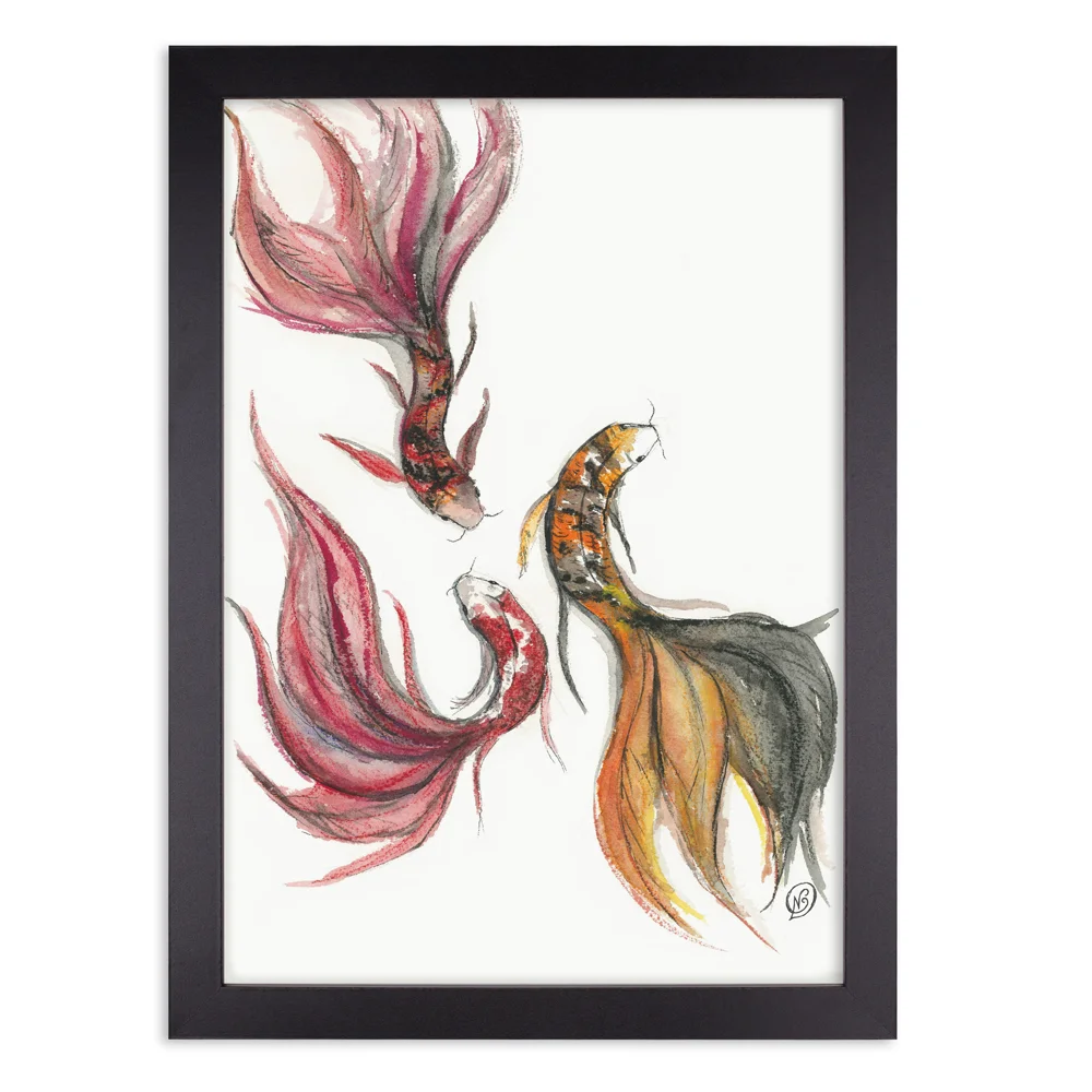 Three koi wall art print in black frame