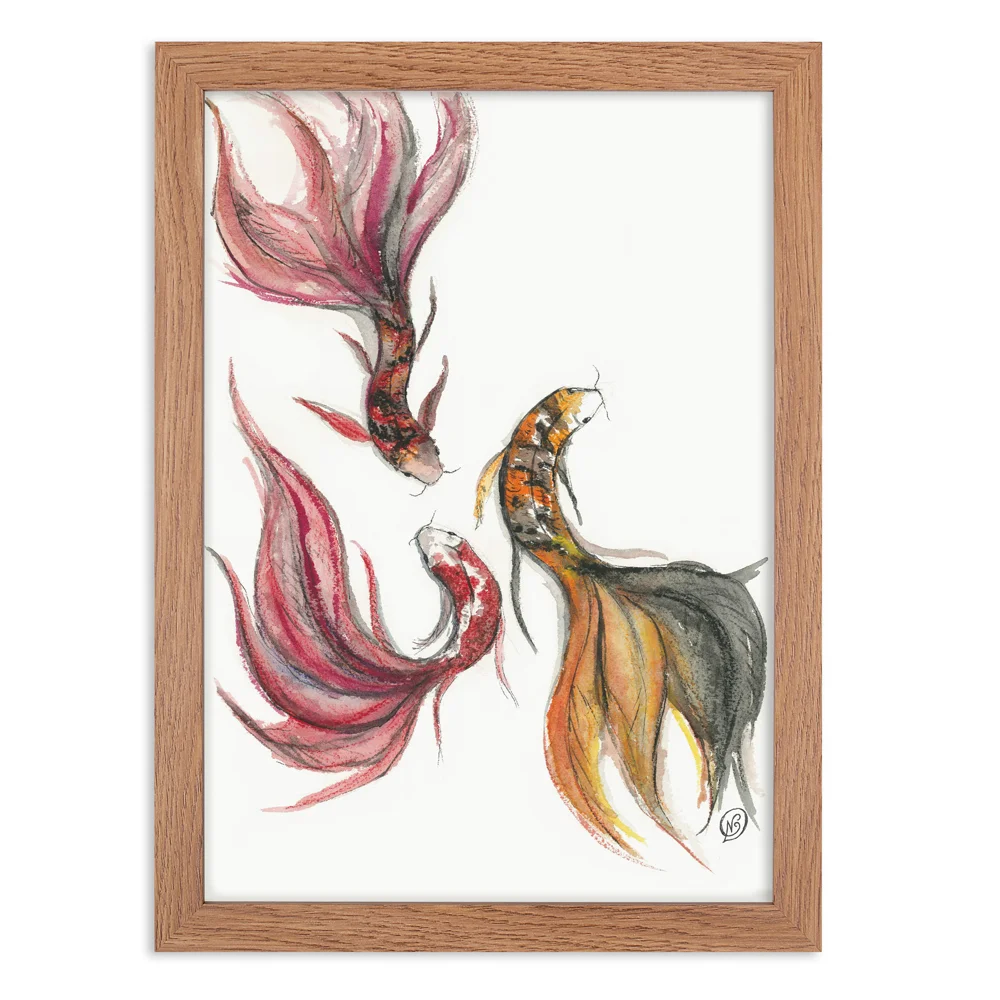 Three koi wall art print in wooden frame