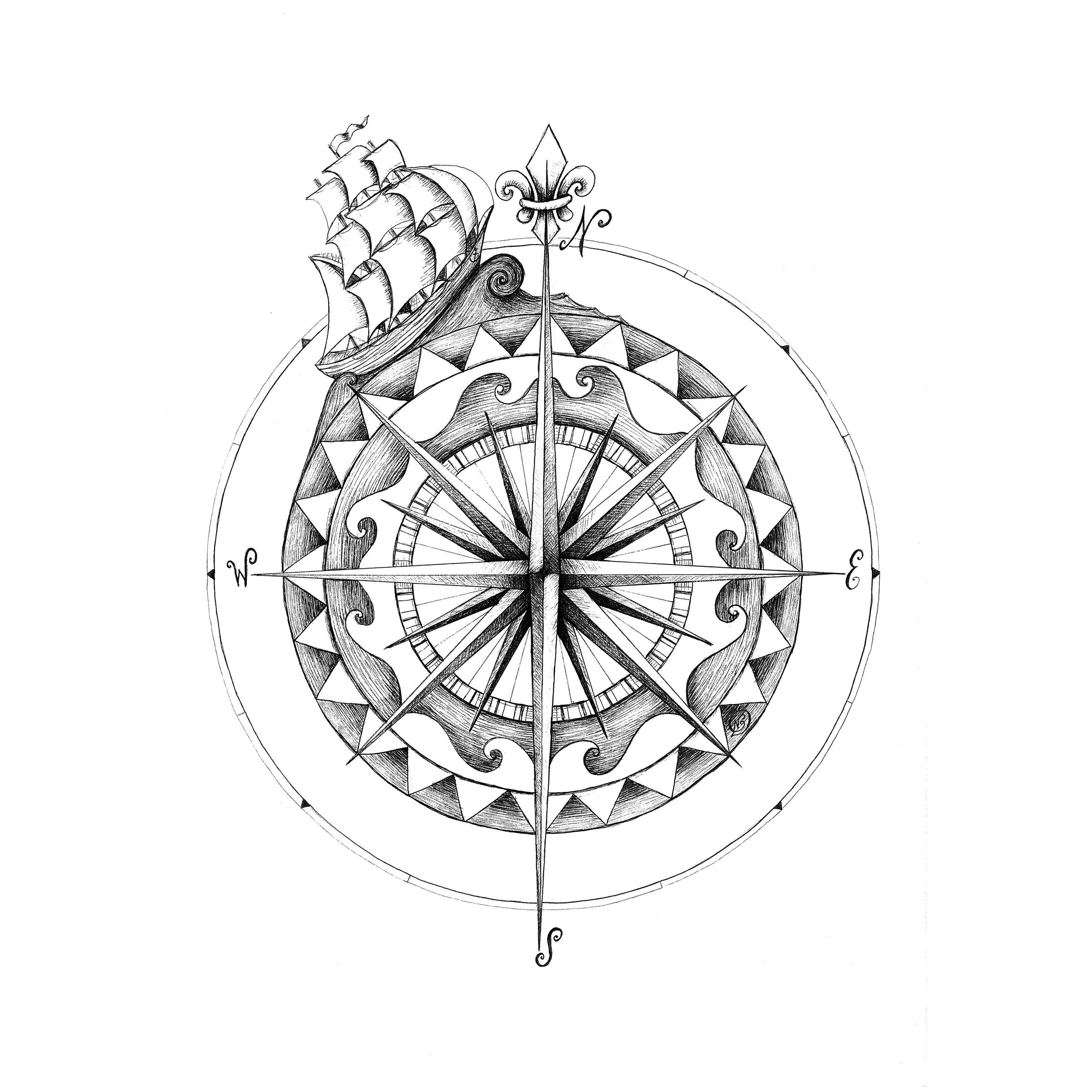 Compass black and white wall art print