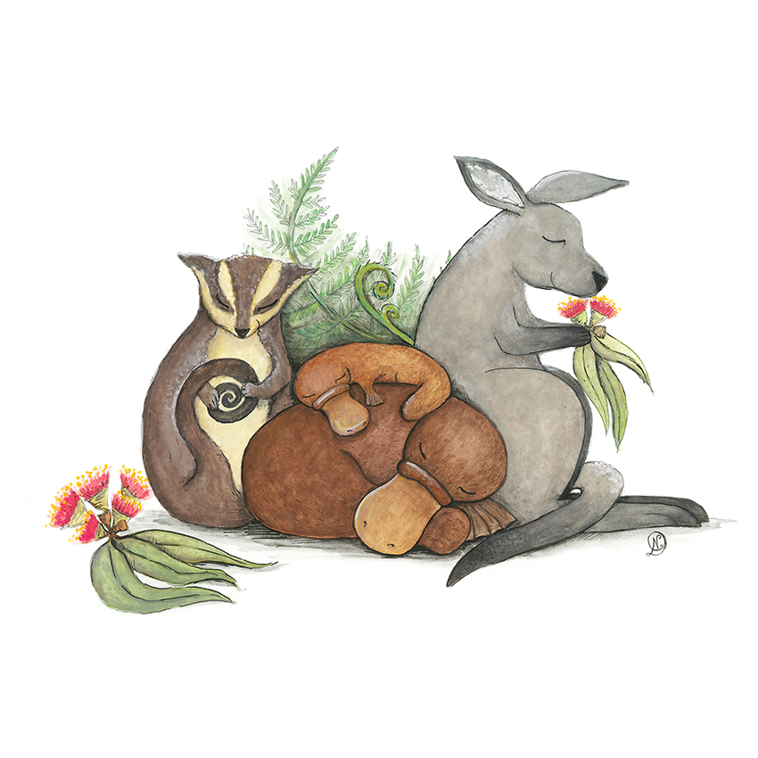 Native Australian Babies – With Kangaroo, sugar glider and platypus — Squid  Ink Art | Prints, Greeting Cards, Growth Charts and Stationery Products