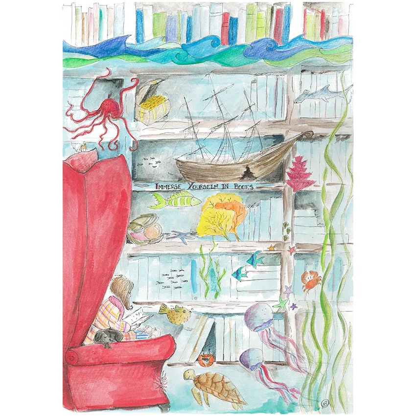 Immerse yourself in books childrens imagination series wall art print