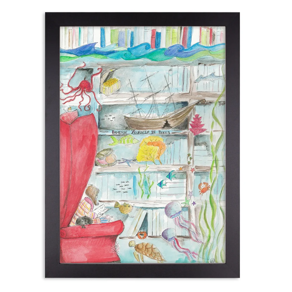 Immerse yourself in books childrens imagination series wall art print in black frame