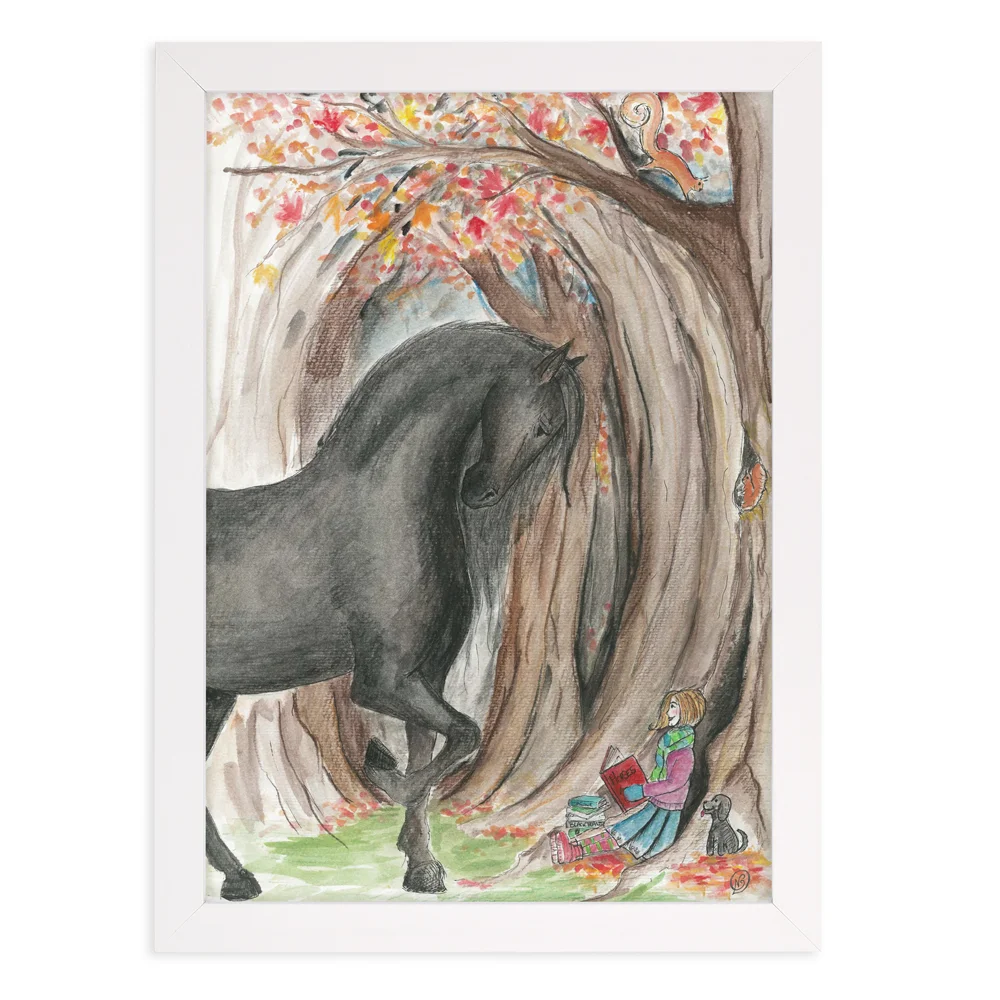The autumn forest childrens wall art print in white frame