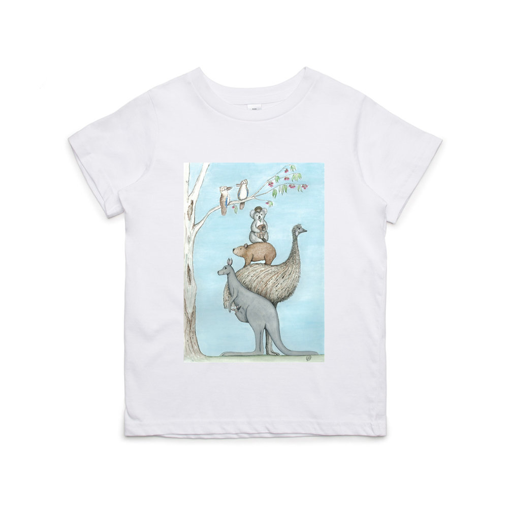 Australian Native Animal Stack Childrens tshirt (Various sizes and colours)  — Squid Ink Art | Prints, Greeting Cards, Growth Charts and Stationery  Products