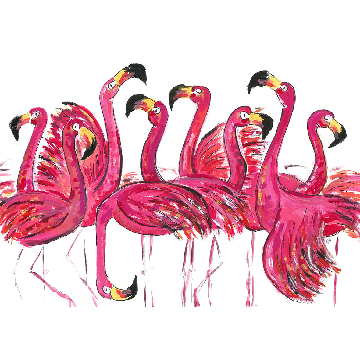 Flamboyance of flamingos wall art print