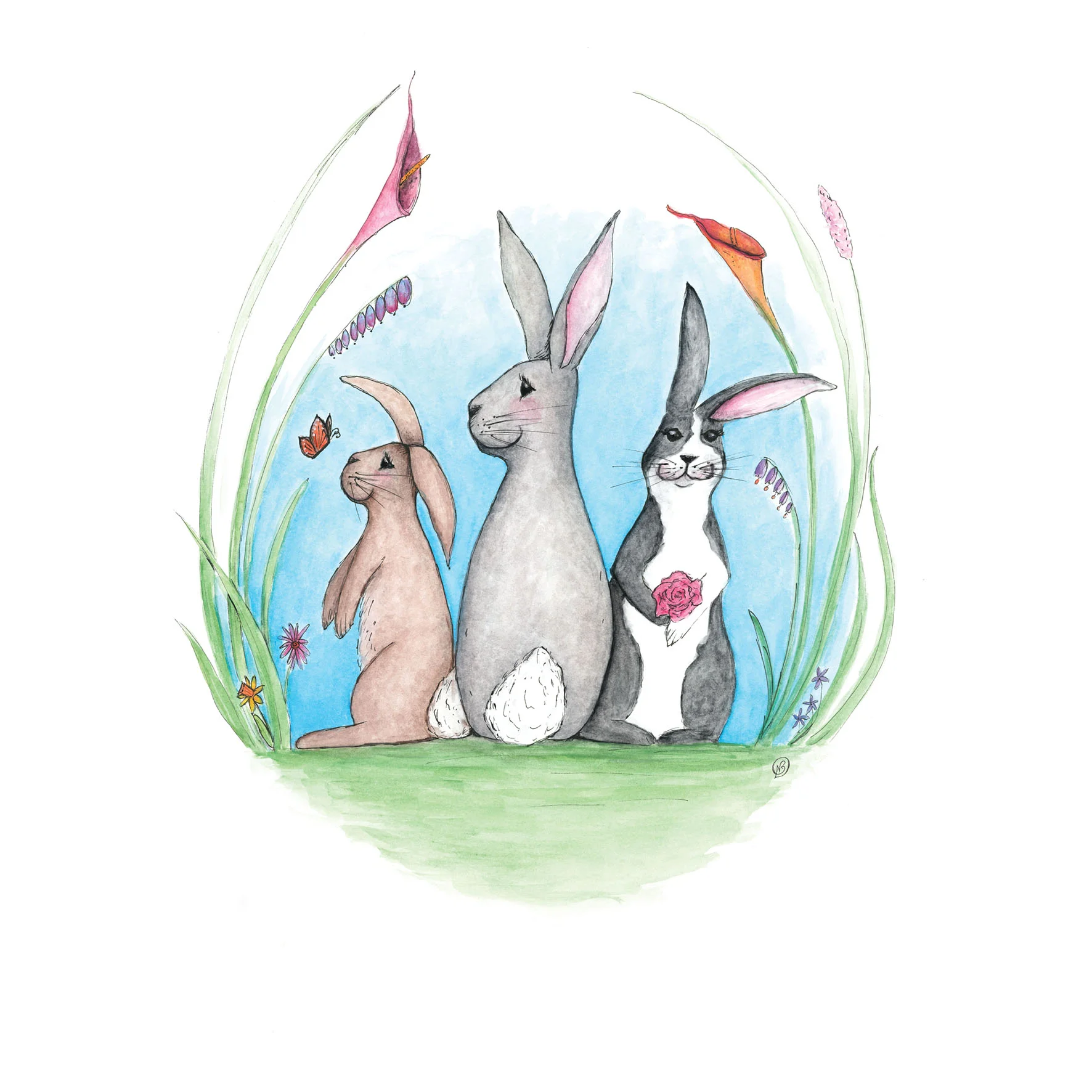 Rabbits in the garden art print