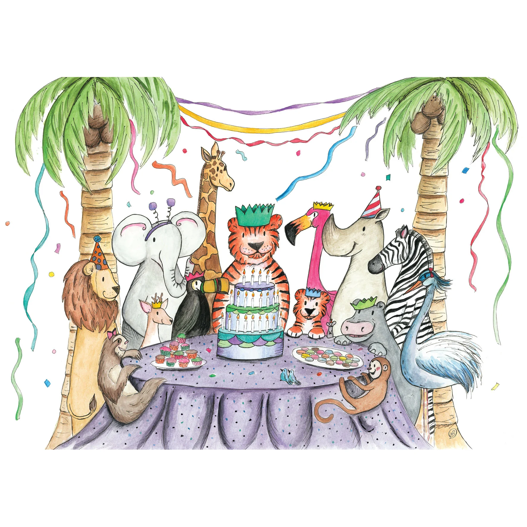 Tiger and animal friends jungle birthday art print