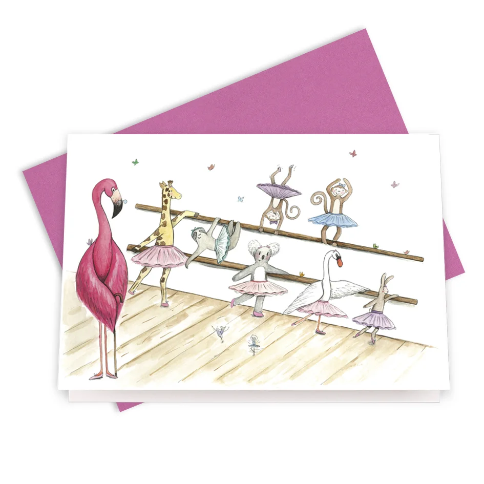 Dancing class greeting card with pink coloured envelope