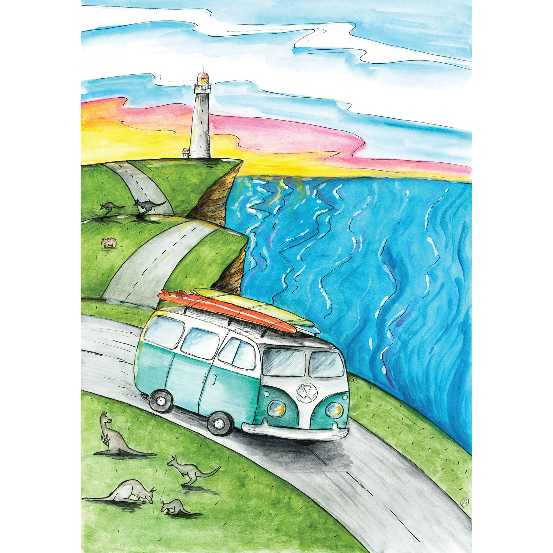 Heading down the coast art print
