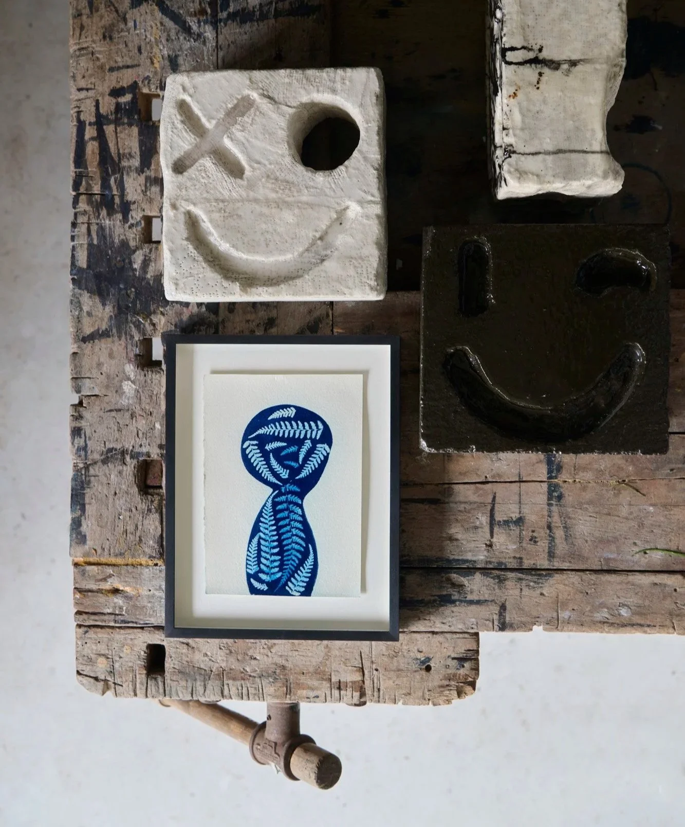 Original unique Cyanotype Art 'varen' framed
