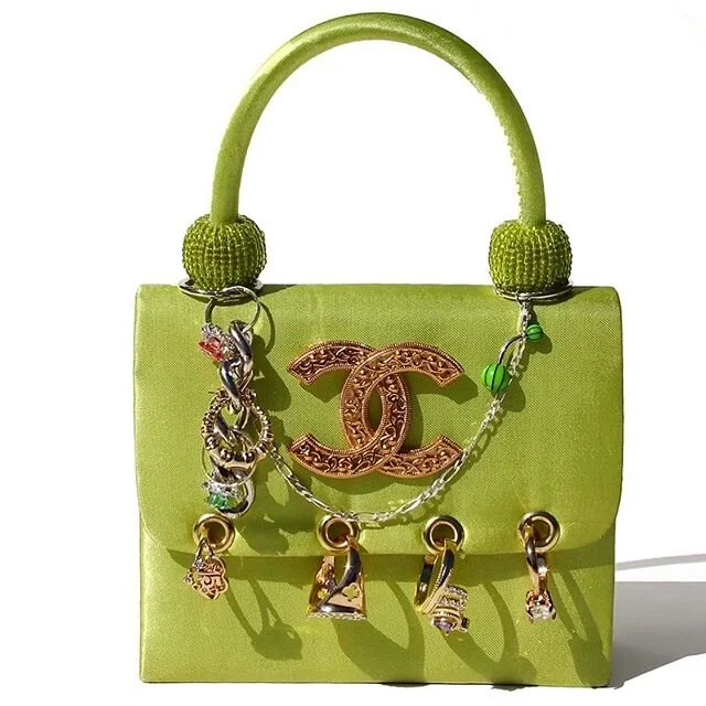 @georginatrevino &lsquo;repurposed vintage fake Chanel&rsquo; mini bag from @babesonlegs - a body of art work tackling consumption in luxury and the fakes which are produced en masse as a consequence. #georginatrevino #georginatrevi&ntilde;o #georgin
