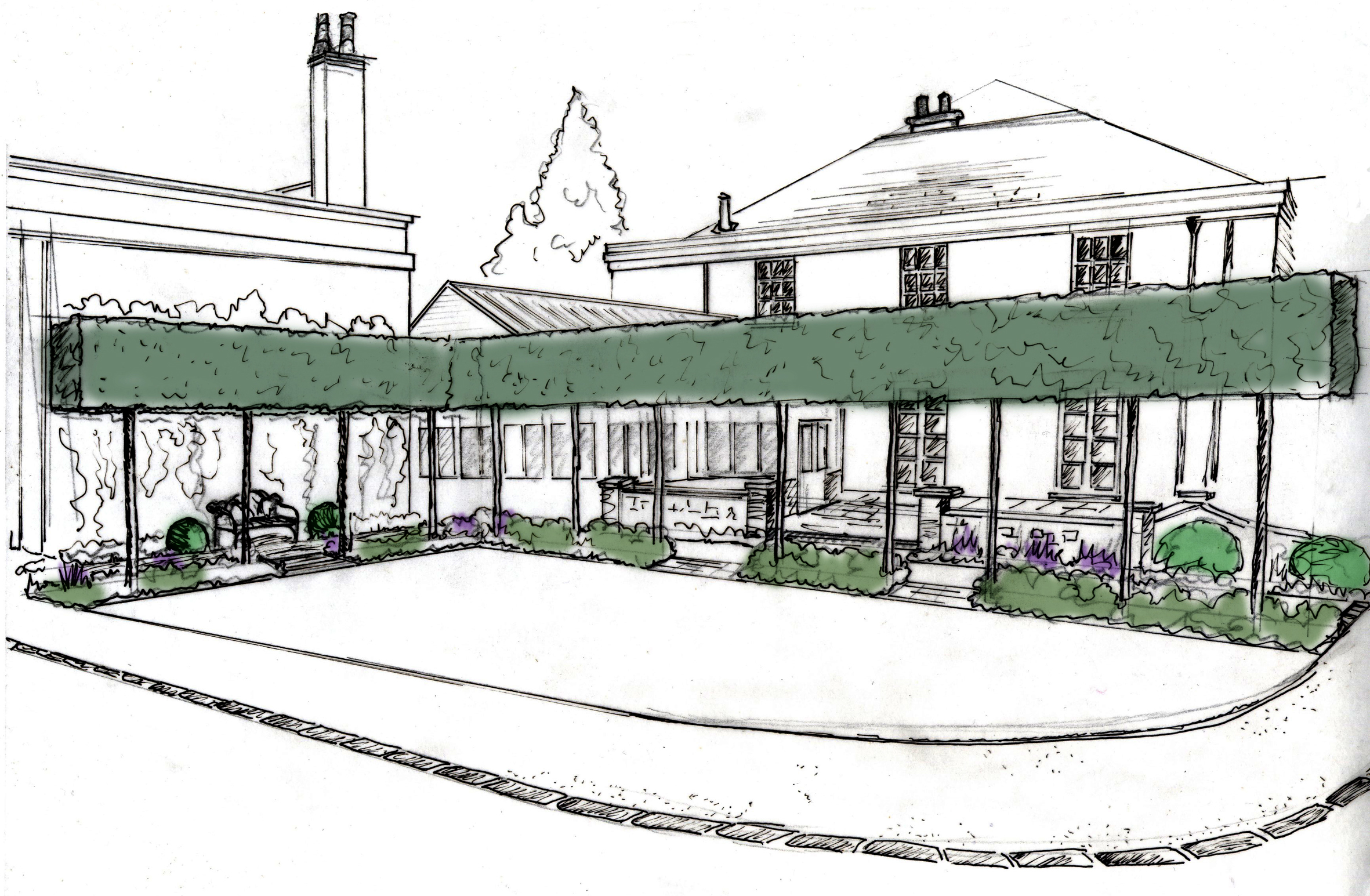 Concept Drawing for the Brasserie Garden, Whitworth Hall Hotel.