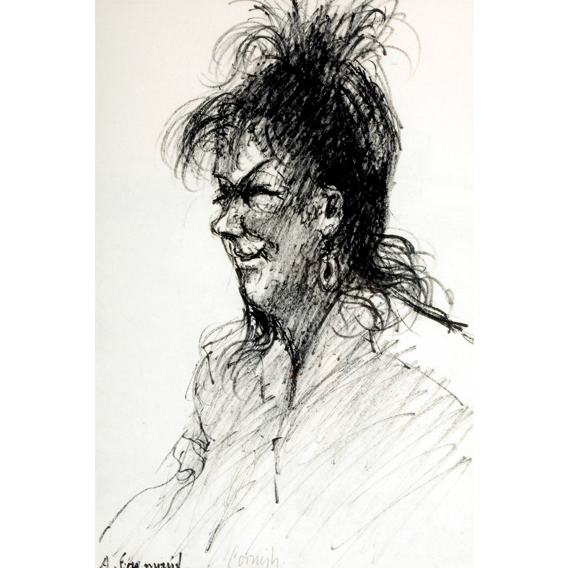 NORMAN CORNISH MBE (1919 - 2014) A Bar Maid on view at Jesmond Dene House Flo-master pen on paper, 49 x 39cm £3,200 Framed ENQUIRE