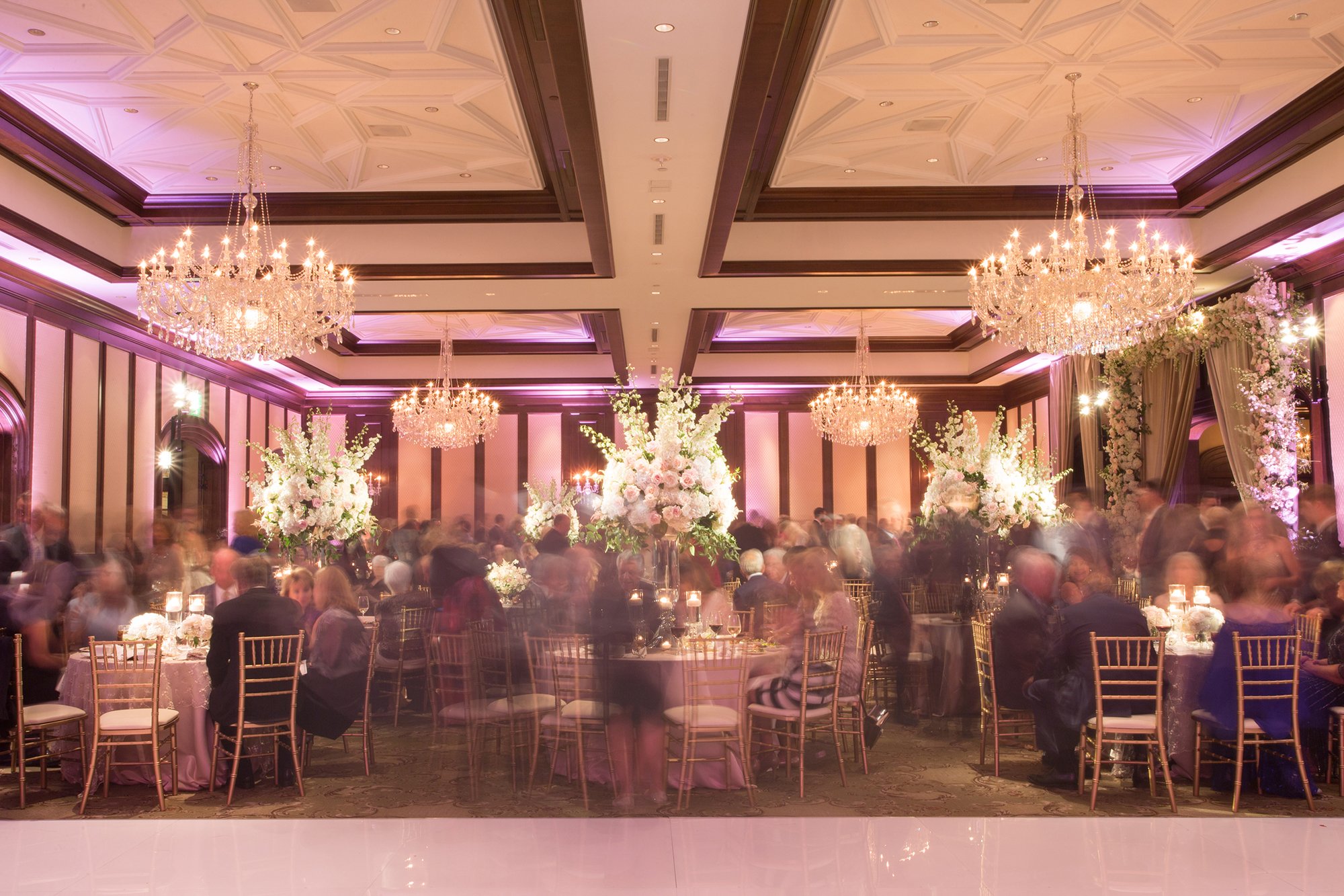 Dallas Country Club Wedding Reception Large Floral Arrangements Romantic Motion Blur