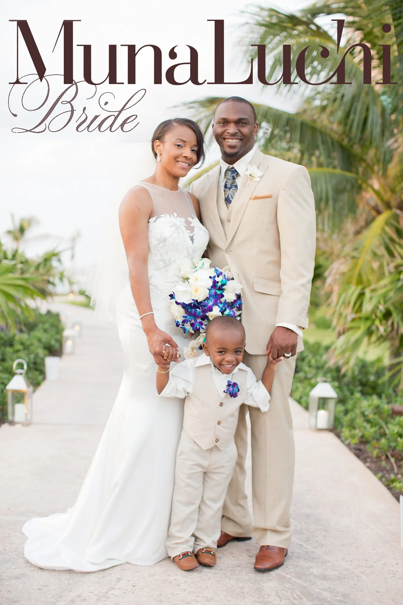 Capturing the essence of love, this stunning wedding photo features NFL Super Bowl champion Cliff Avril and his wife Dantia celebrating their nuptials in the breathtaking Atlantis Hotel in the Bahamas. Featured in Muna Luchi Bride magazine, the coupl