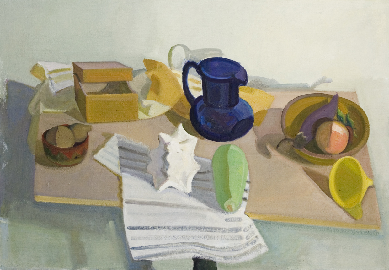   Blue Pitcher with Shell and Bottle Gourd , 2008, oil on canvas (signed and framed by the artist), 25"x36", $3,500 