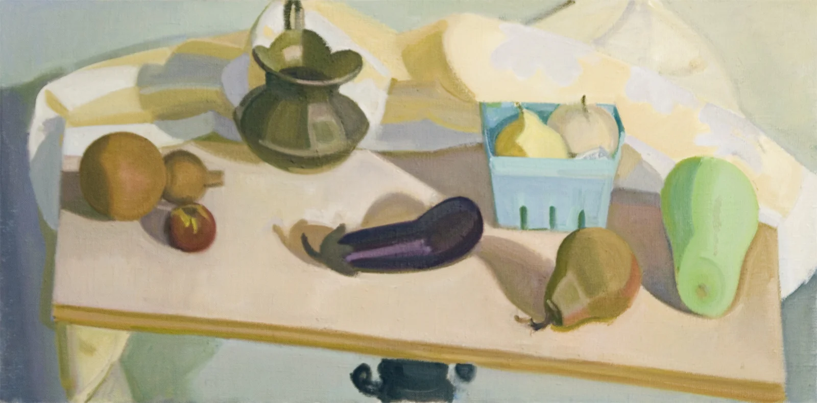 Brass Pitcher, Crabapple, Pear, Chinese Apple, oil on canvas, 16"x32"