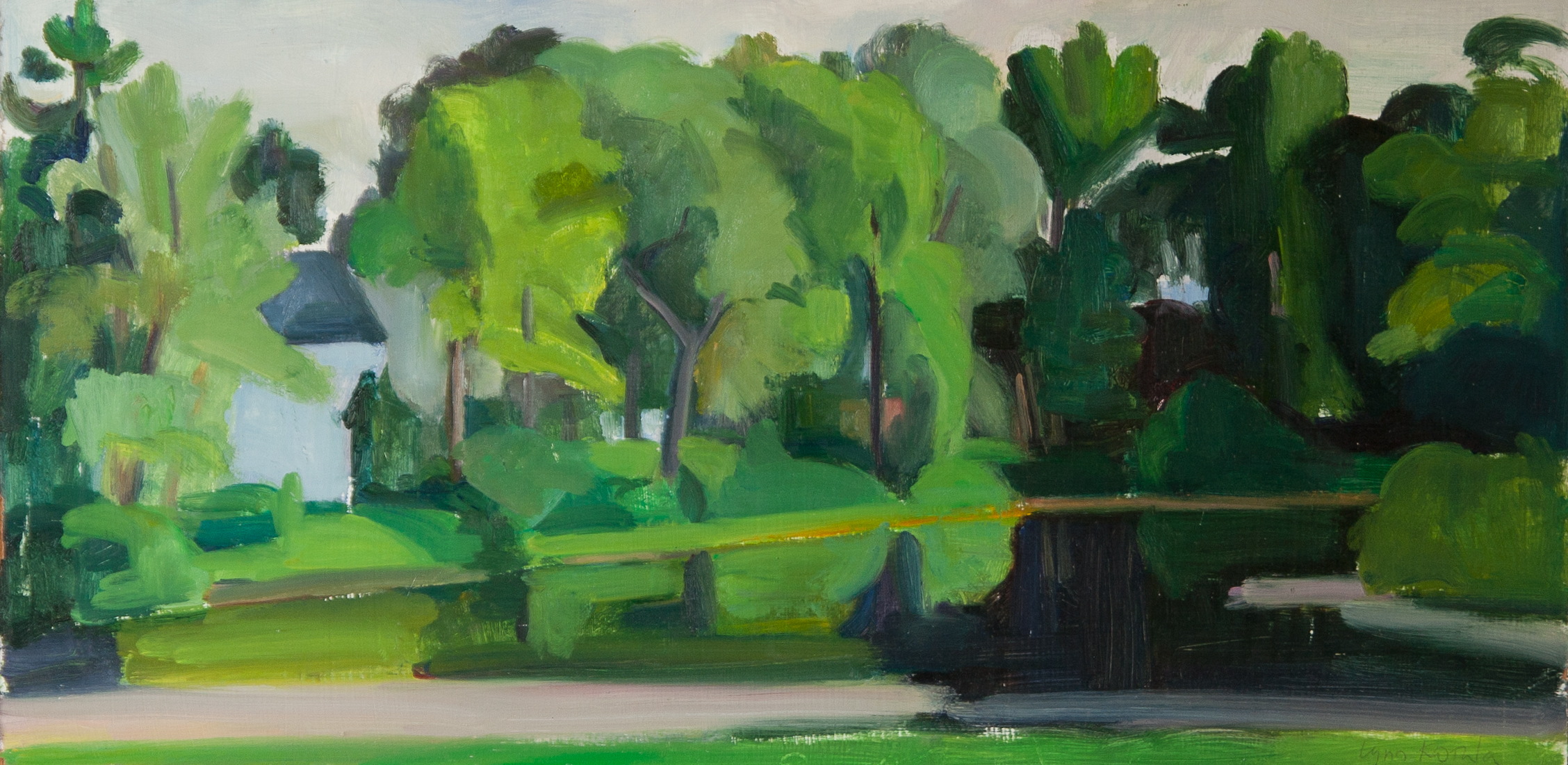   Blair Pond, 5 PM , 2005, oil on panel, 10" x 20" (Private collection) 