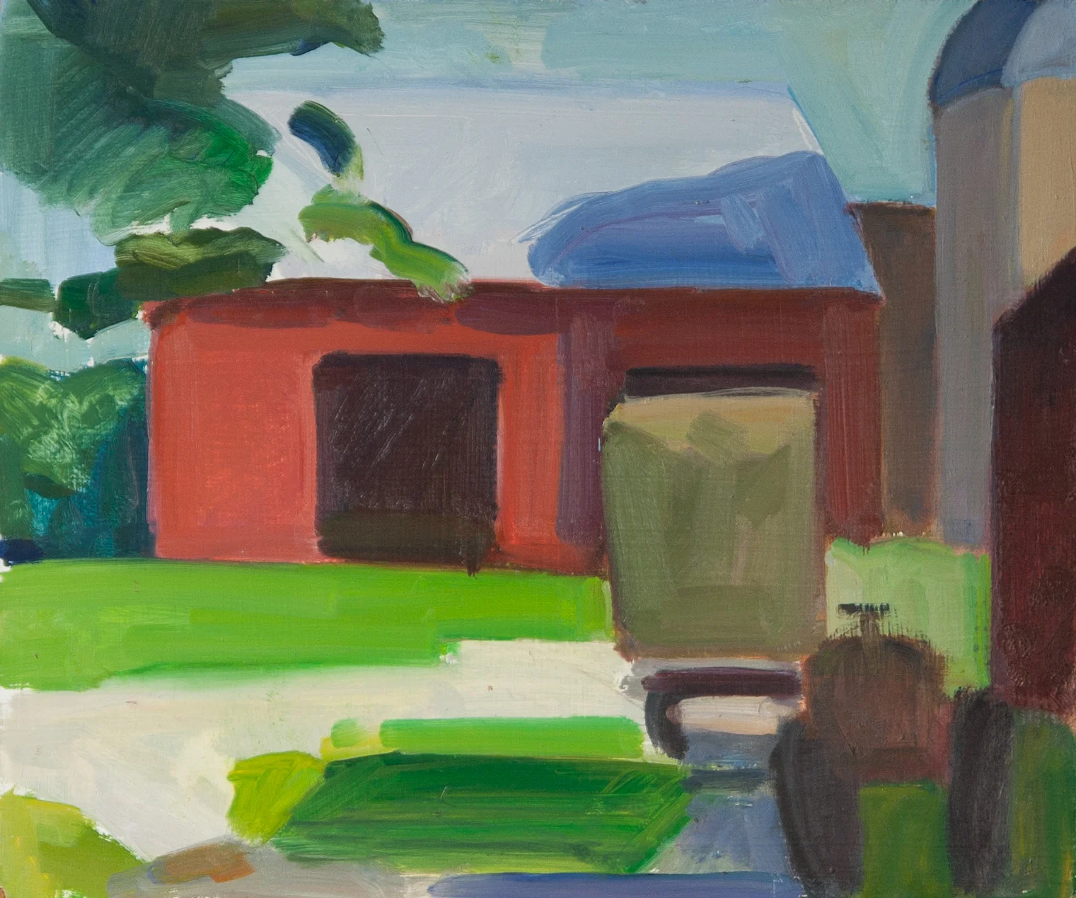 Rydel Farm Barn and Tractor, oil on panel, 10" x 12"