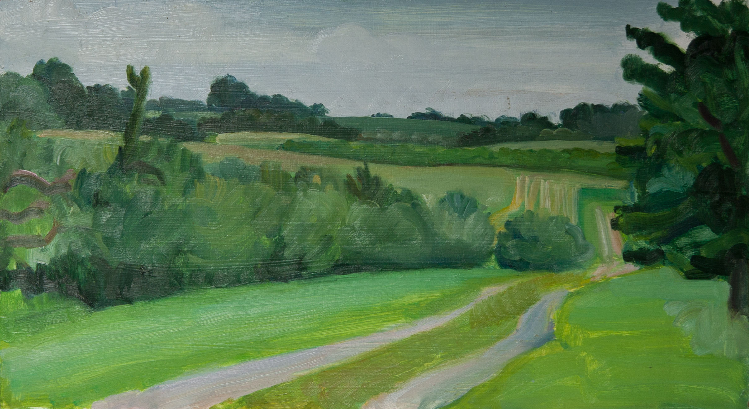   Orchard Road, Overcast , 1996, oil on panel, 10" x 18" (Private collection) 