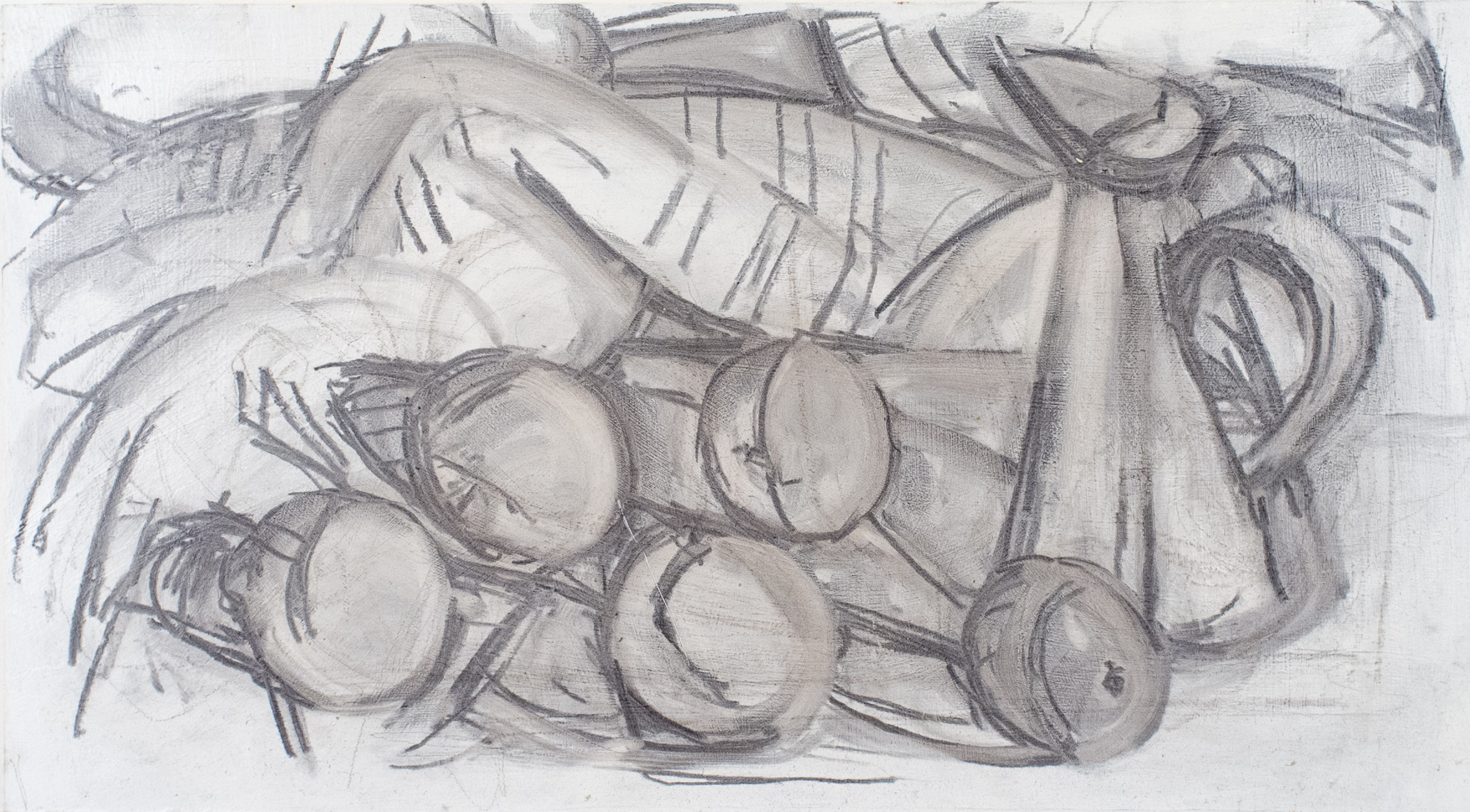   Lemons, Lime, Oil Can and Striped Cloth (study) , 2017, charcoal on panel, 10” x 18”  (Private collection)  