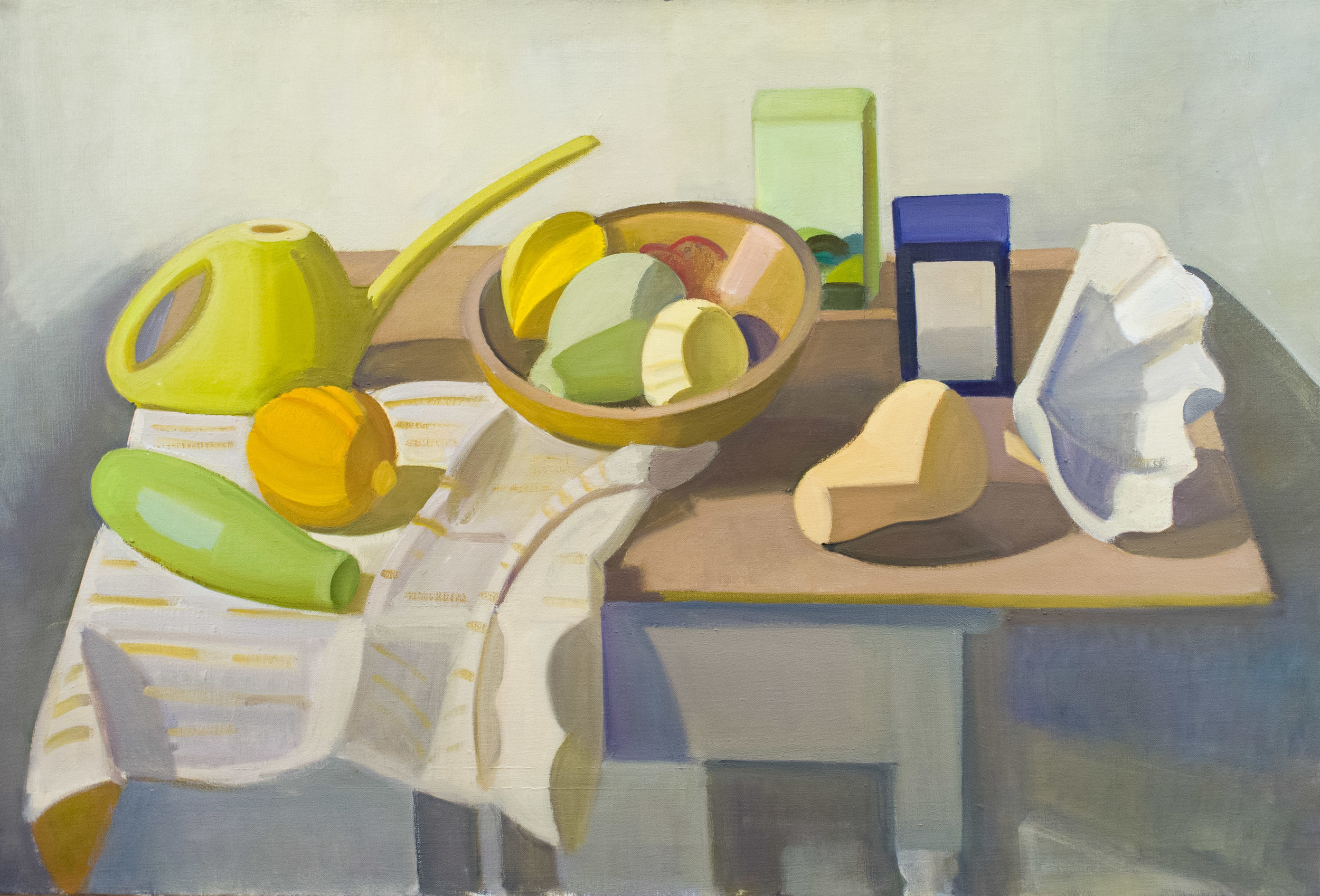  Watering Can and Tea Boxes with Squash and Shell , ca. 2006, oil on canvas, 25” x 37” (Private collection) 