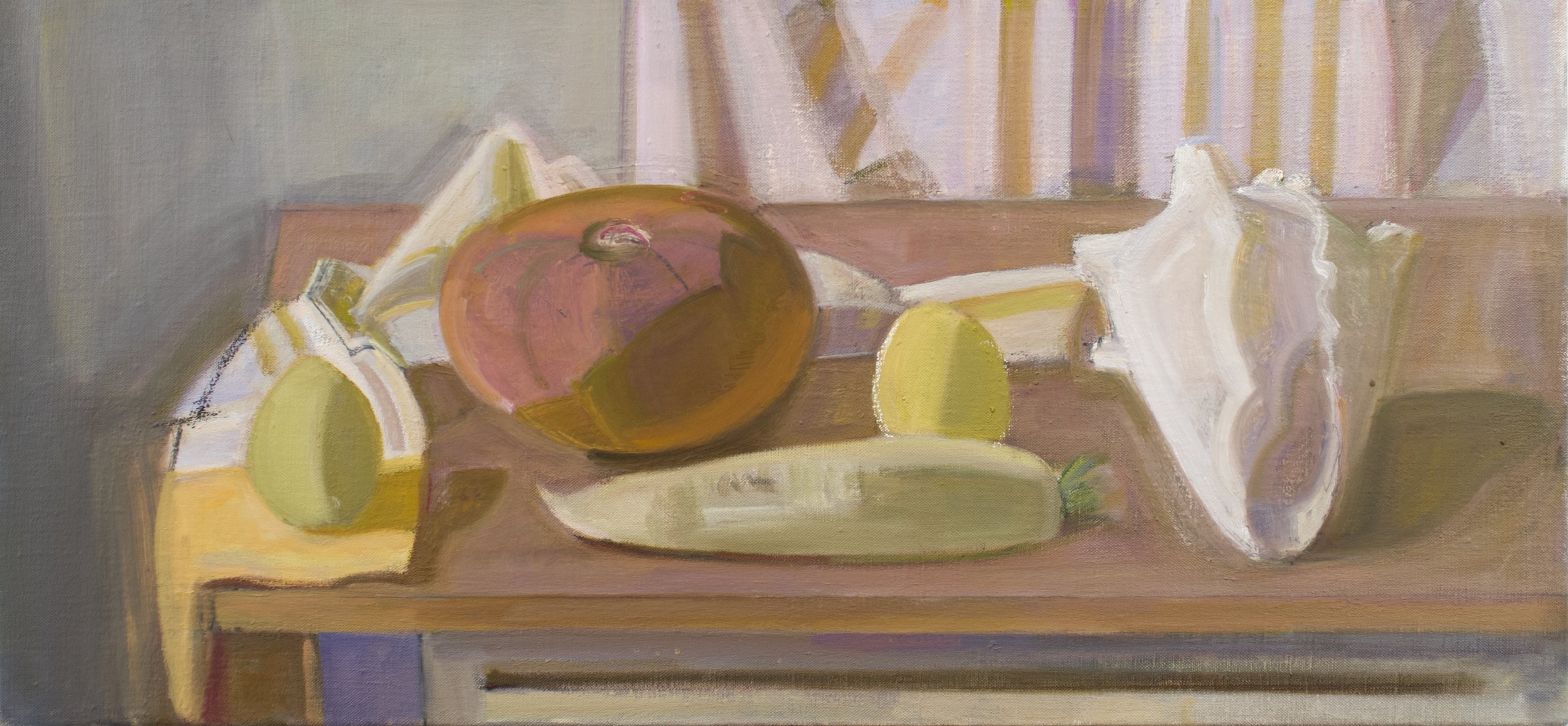   Cabocha and Daikon with Shell , 2015, oil/canvas, 14 x 30 in.  (Private collection)  