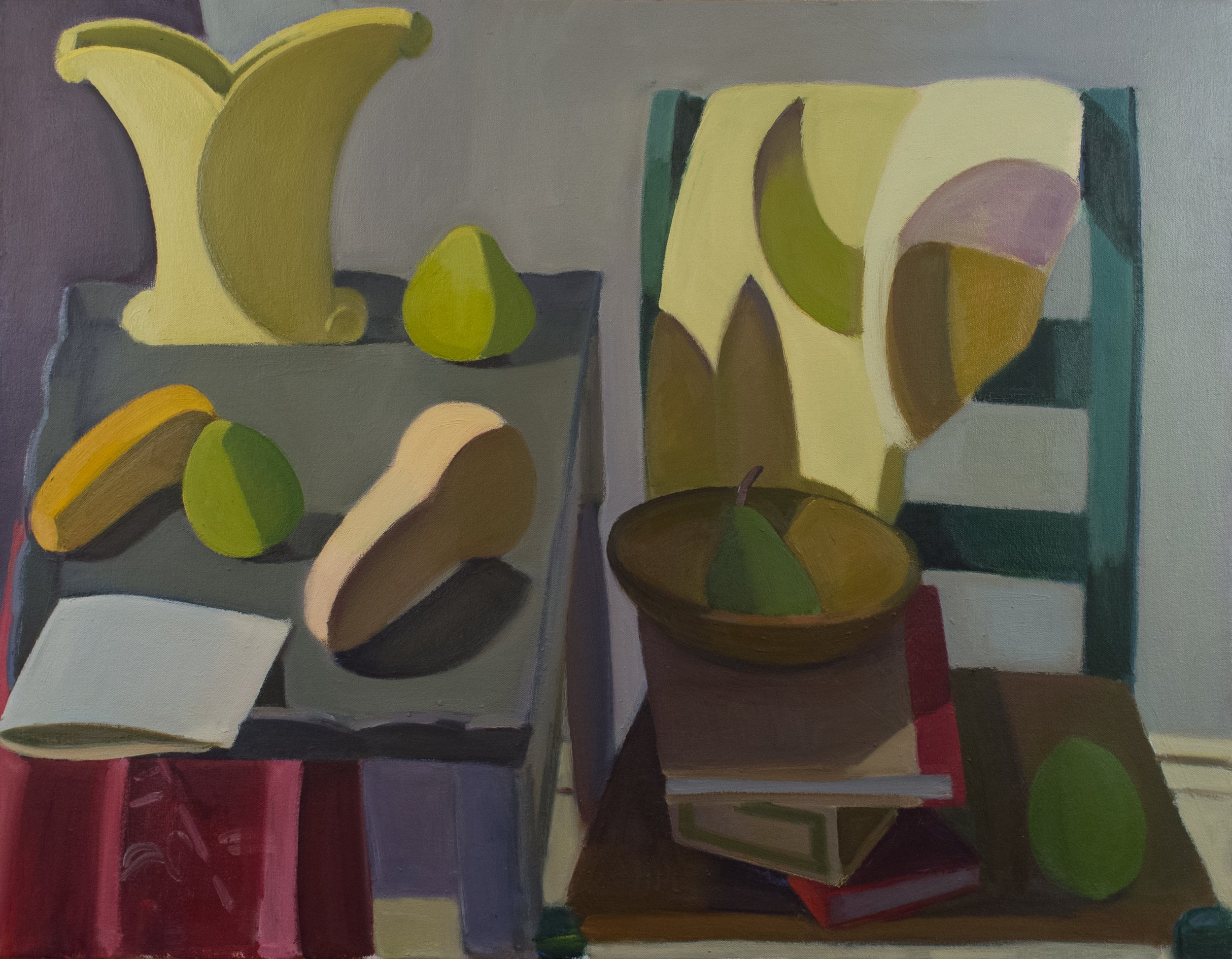   Yellow Vase, Tin Tray and Tower of Books , 1992, oil/canvas, 24 x 31 in. (Private collection) 