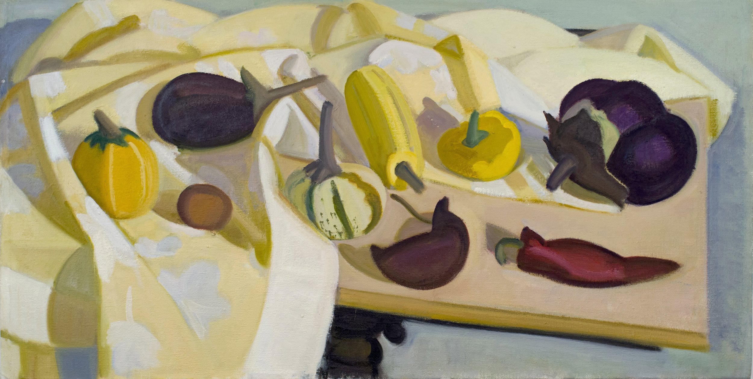   A Lot of Squash and Eggplant, One Huge , 2012, oil/canvas, 16 x 32 in. (Not for sale) 